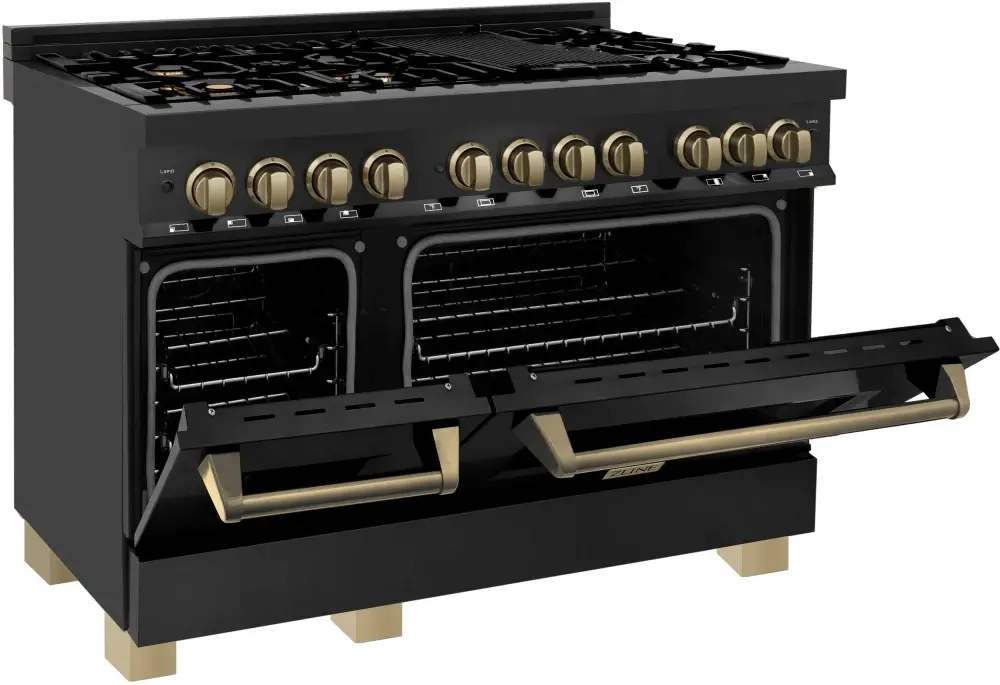RABZ-48-CB ZLINE Autograph Edition 6 cu ft Duel Fuel Double Oven Range - 48 W Black Stainless Steel-3