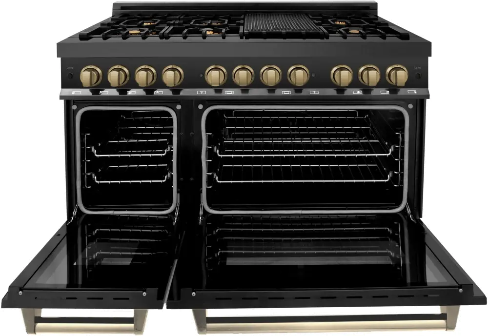 RABZ-48-CB ZLINE Autograph Edition 6 cu ft Duel Fuel Double Oven Range - 48 W Black Stainless Steel-4