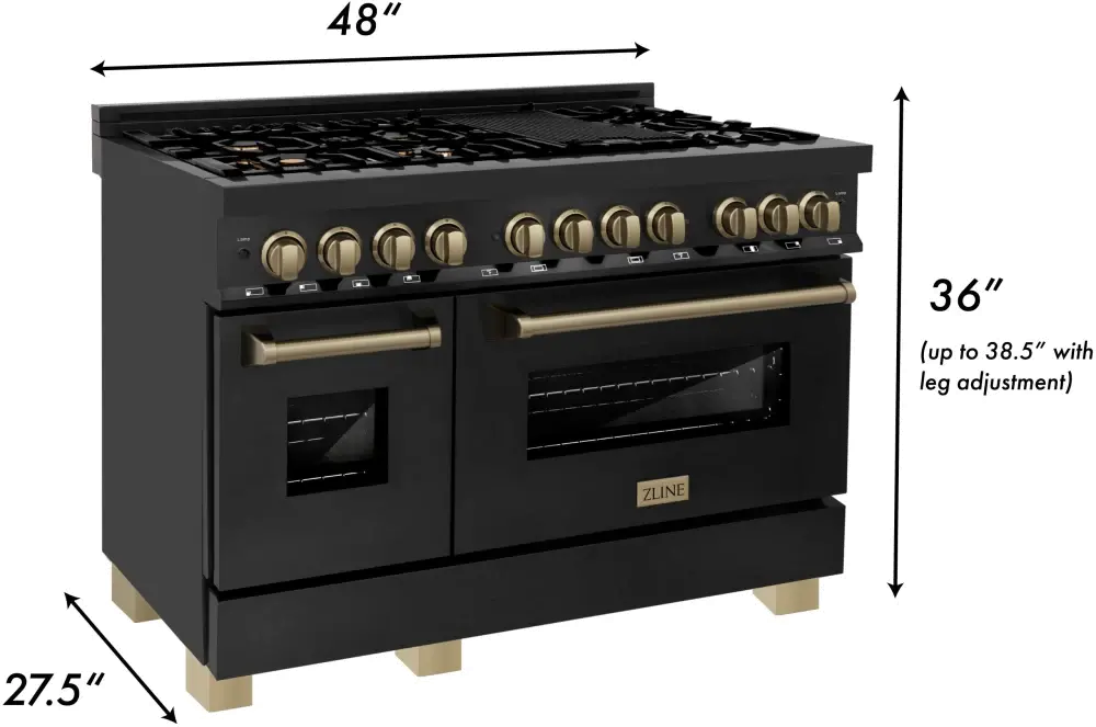 RABZ-48-CB ZLINE Autograph Edition 6 cu ft Duel Fuel Double Oven Range - 48 W Black Stainless Steel-9