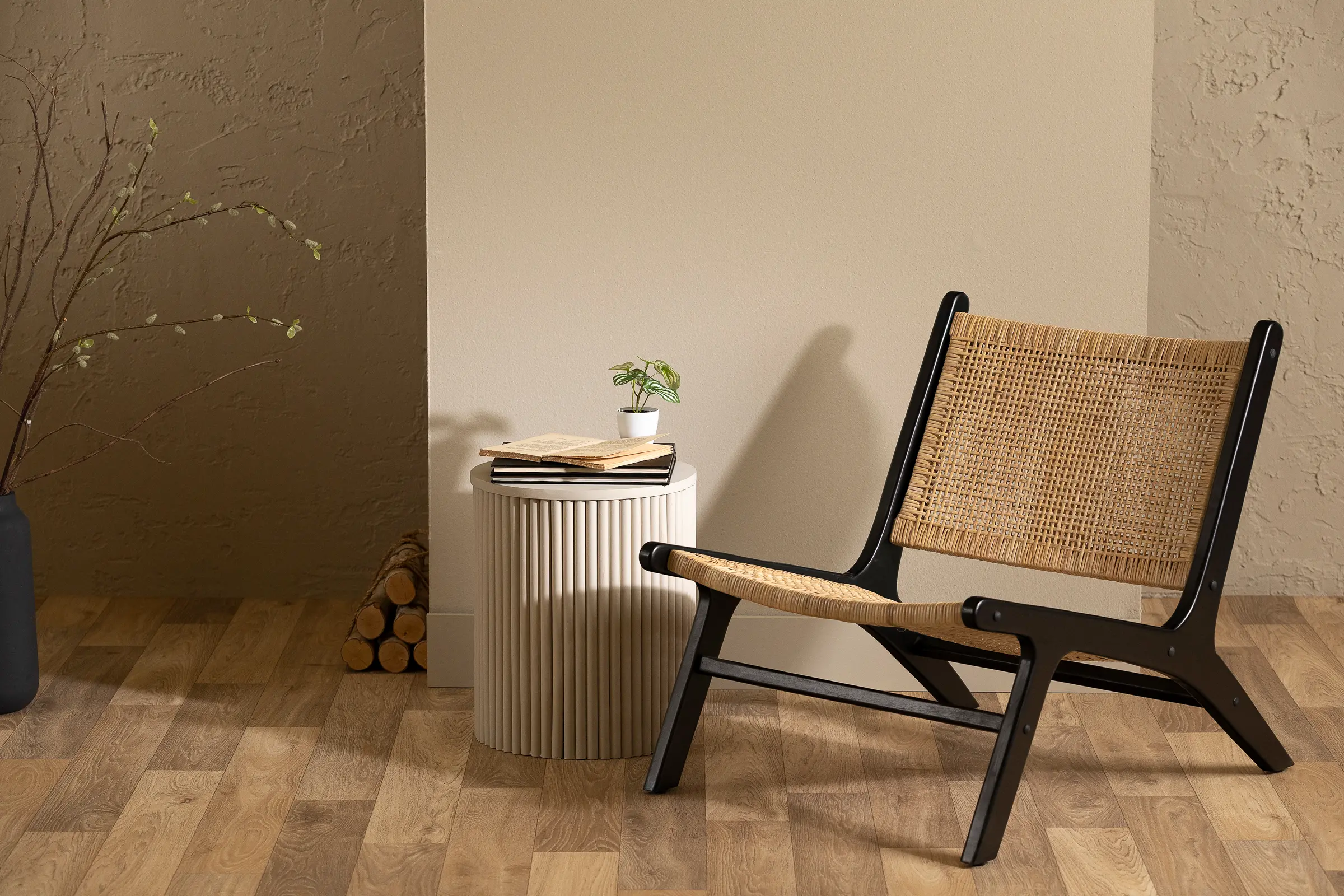 14162 Balka Natural and Black Rattan Lounge Chair - South Shore-2