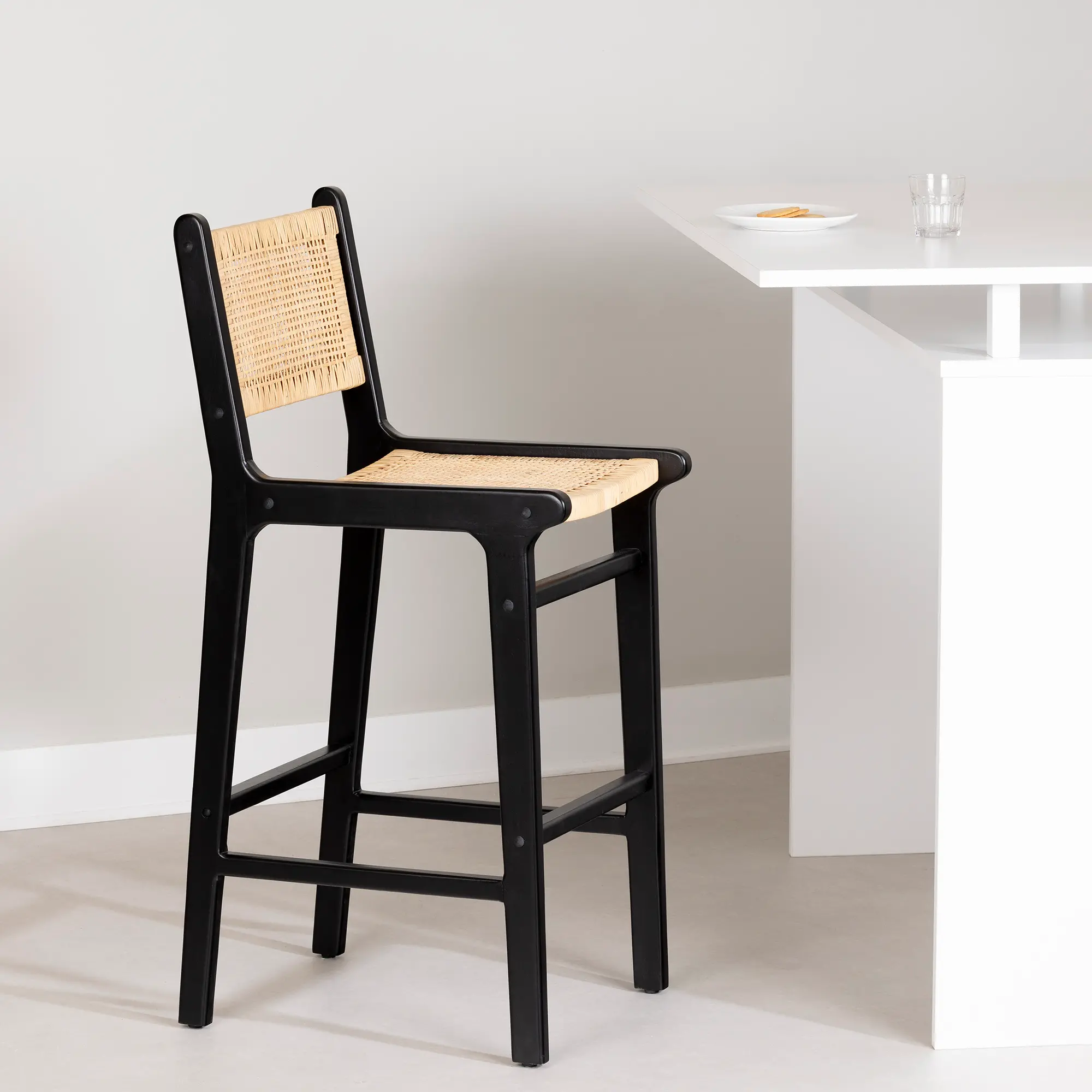 14164 Balka Natural and Black Rattan Stool - South Shore-2