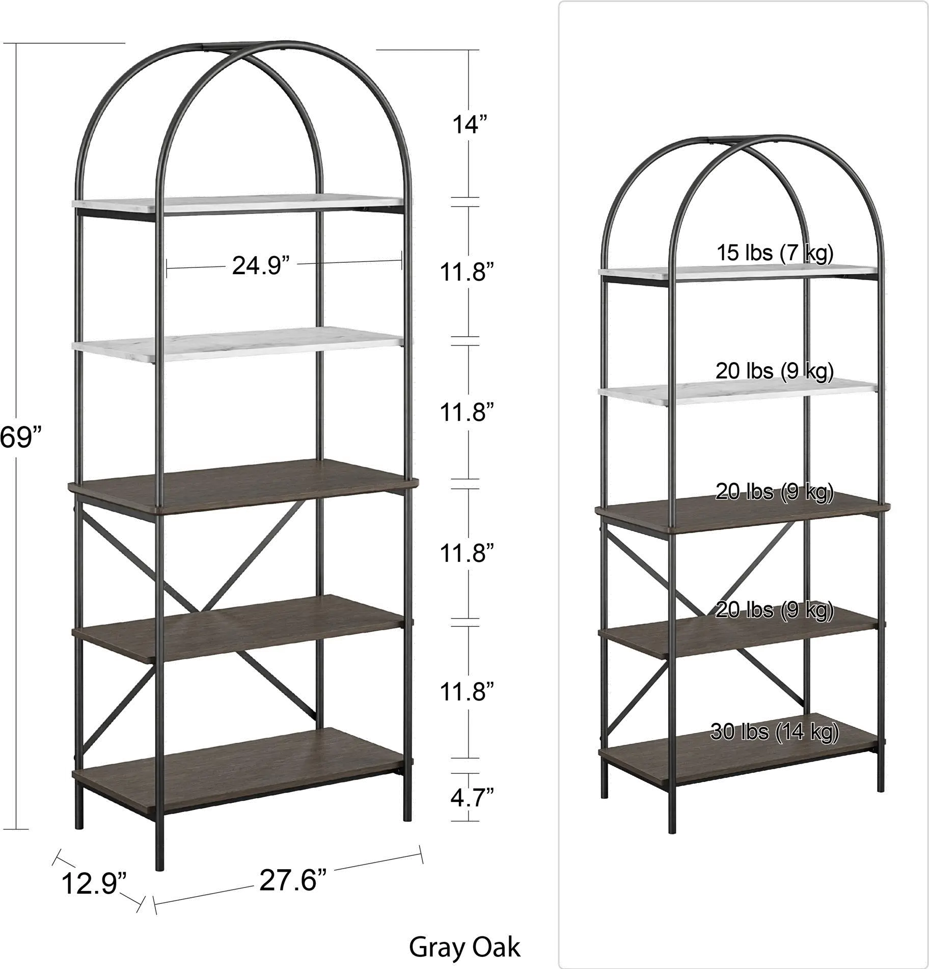 Vivinne Gray Oak 5 Shelf Bookcase-8