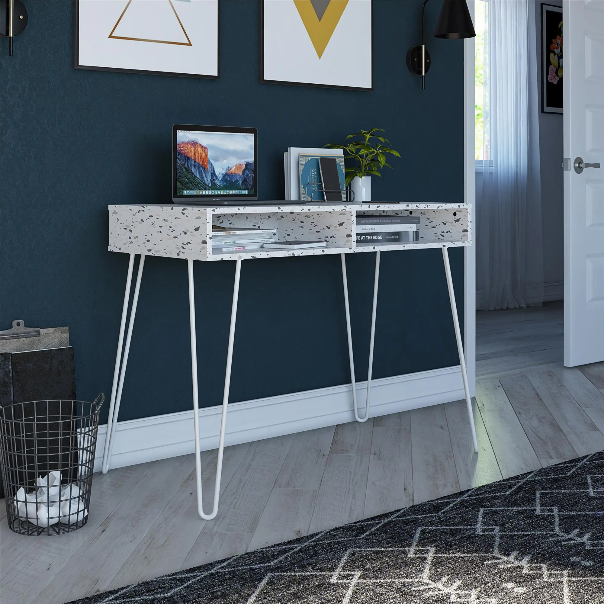 Athena White Terrazzo Computer Desk-2