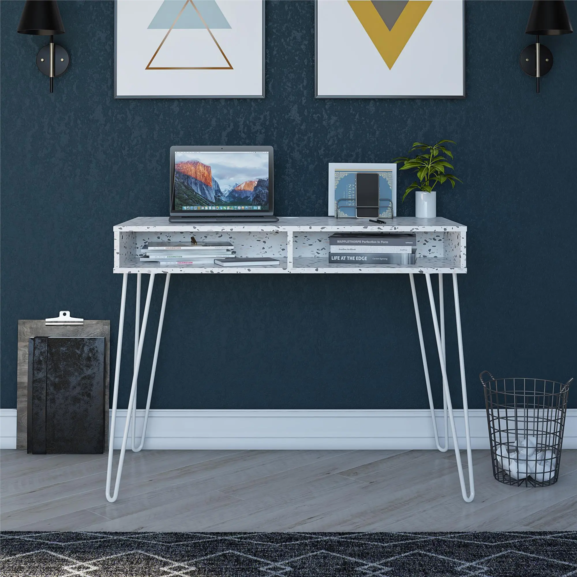 Athena White Terrazzo Computer Desk-3