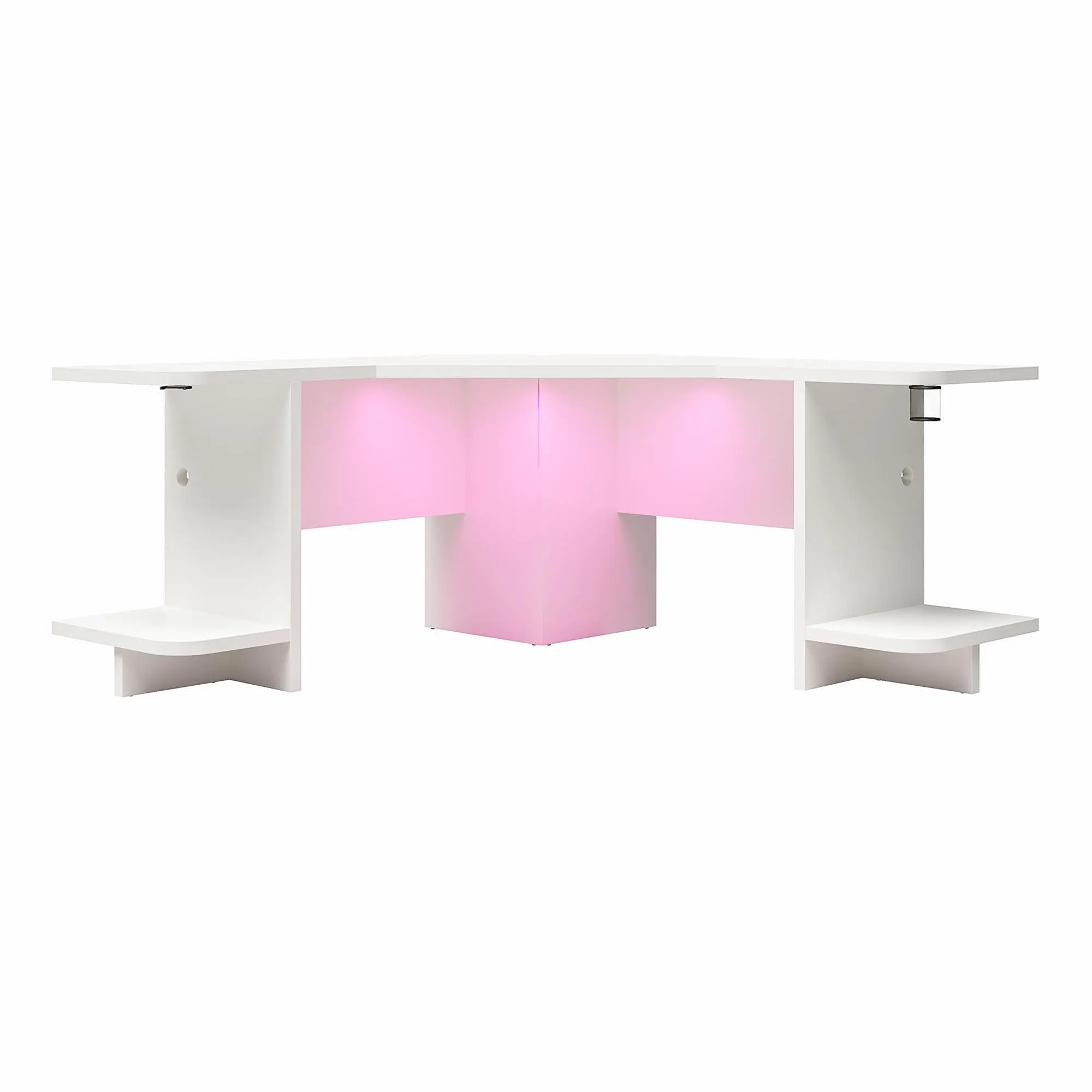 Ntense Mod White Corner Gaming Desk with LED Light Kit-3