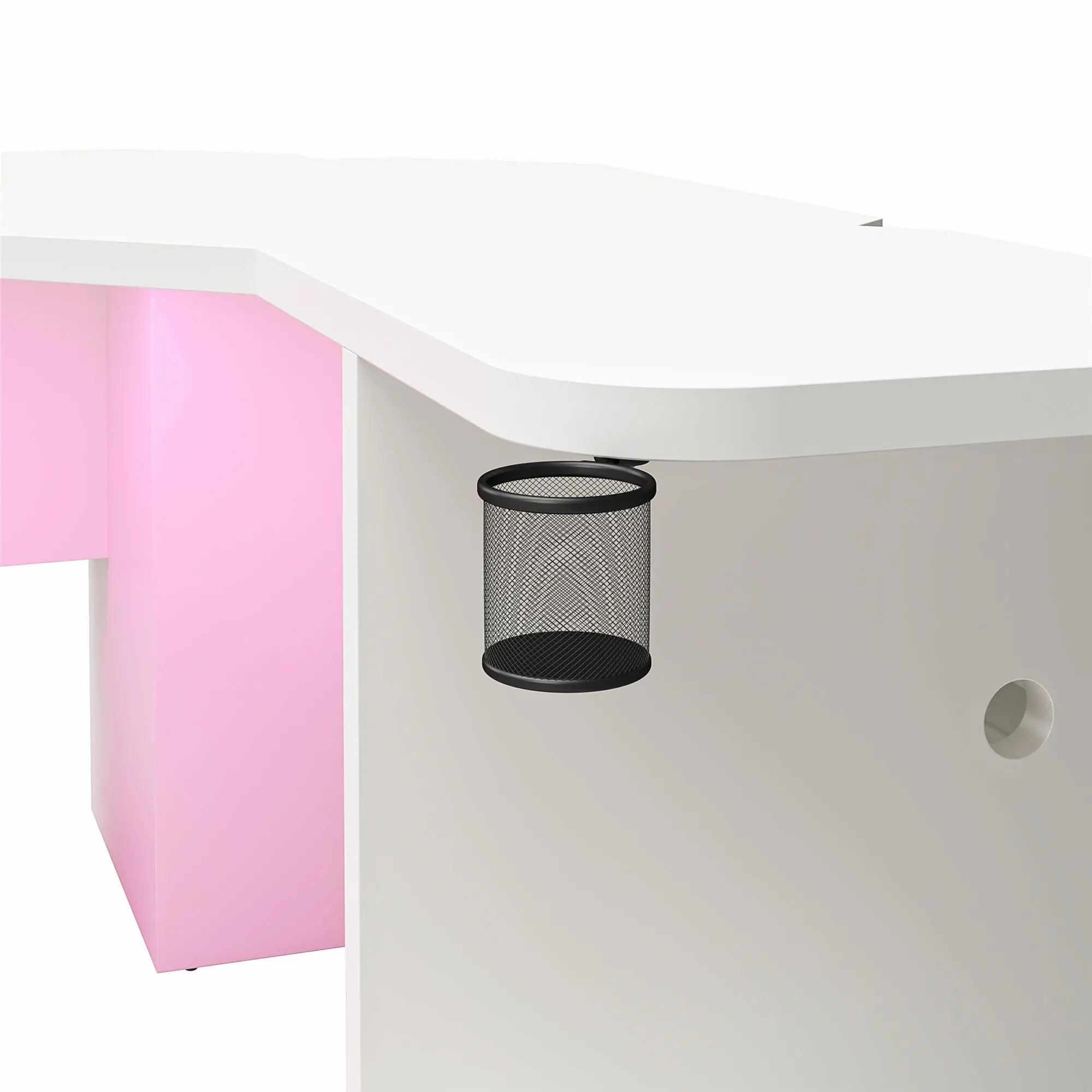 Ntense Mod White Corner Gaming Desk with LED Light Kit-6