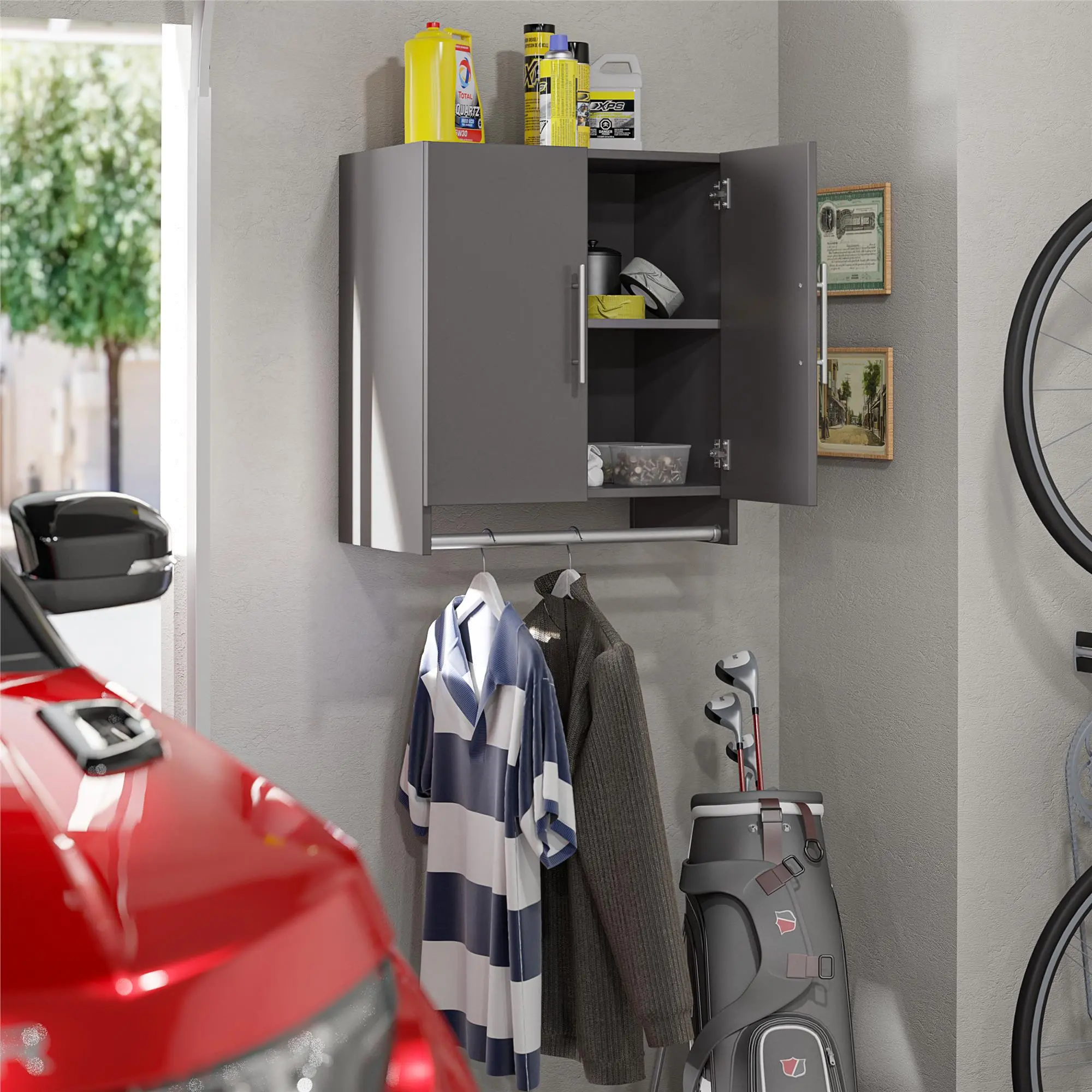 Camberly Graphite Gray Wall Cabinet with Hanging Rod-3