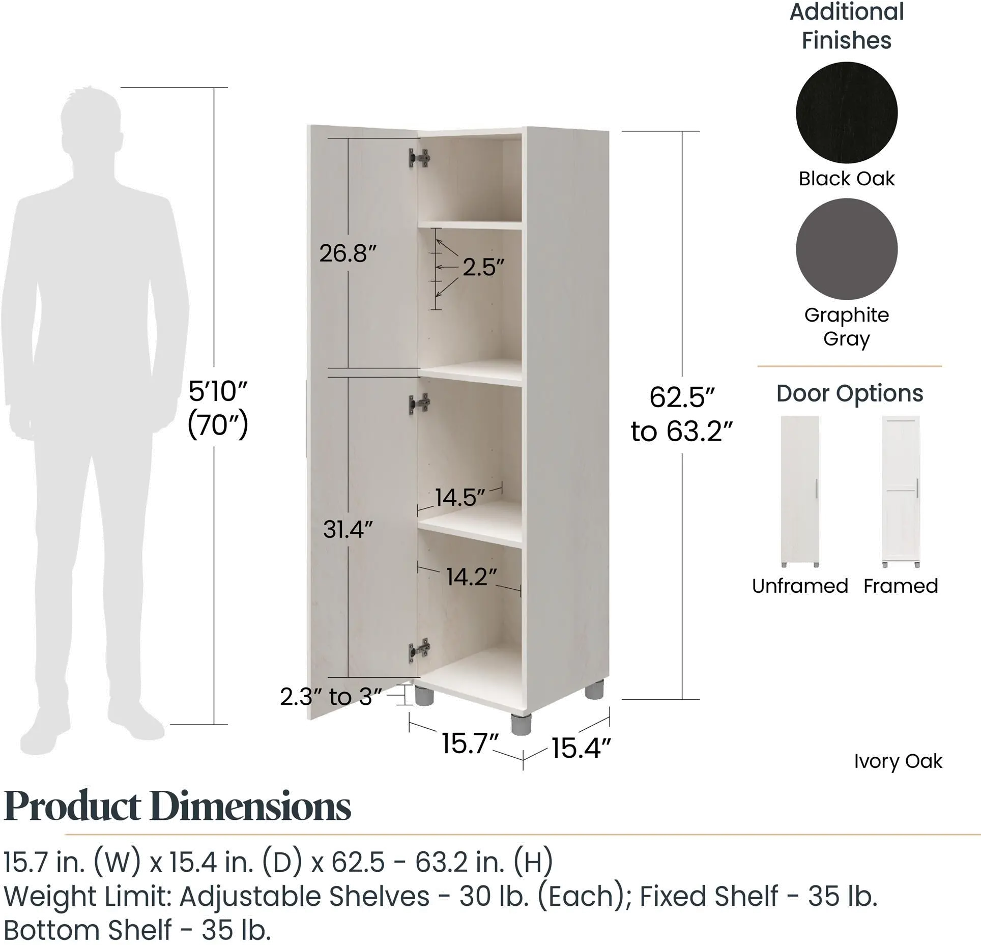 Camberly Ivory Oak 60  Tall Storage Cabinet-8