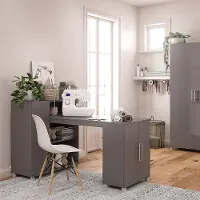 Camberly Graphite Gray Craft Desk with Storage Cabinet