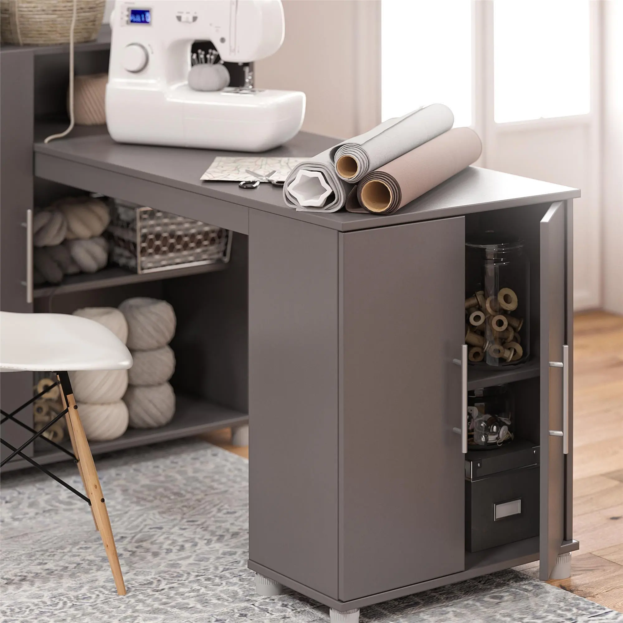 Camberly Graphite Gray Craft Desk with Storage Cabinet-3