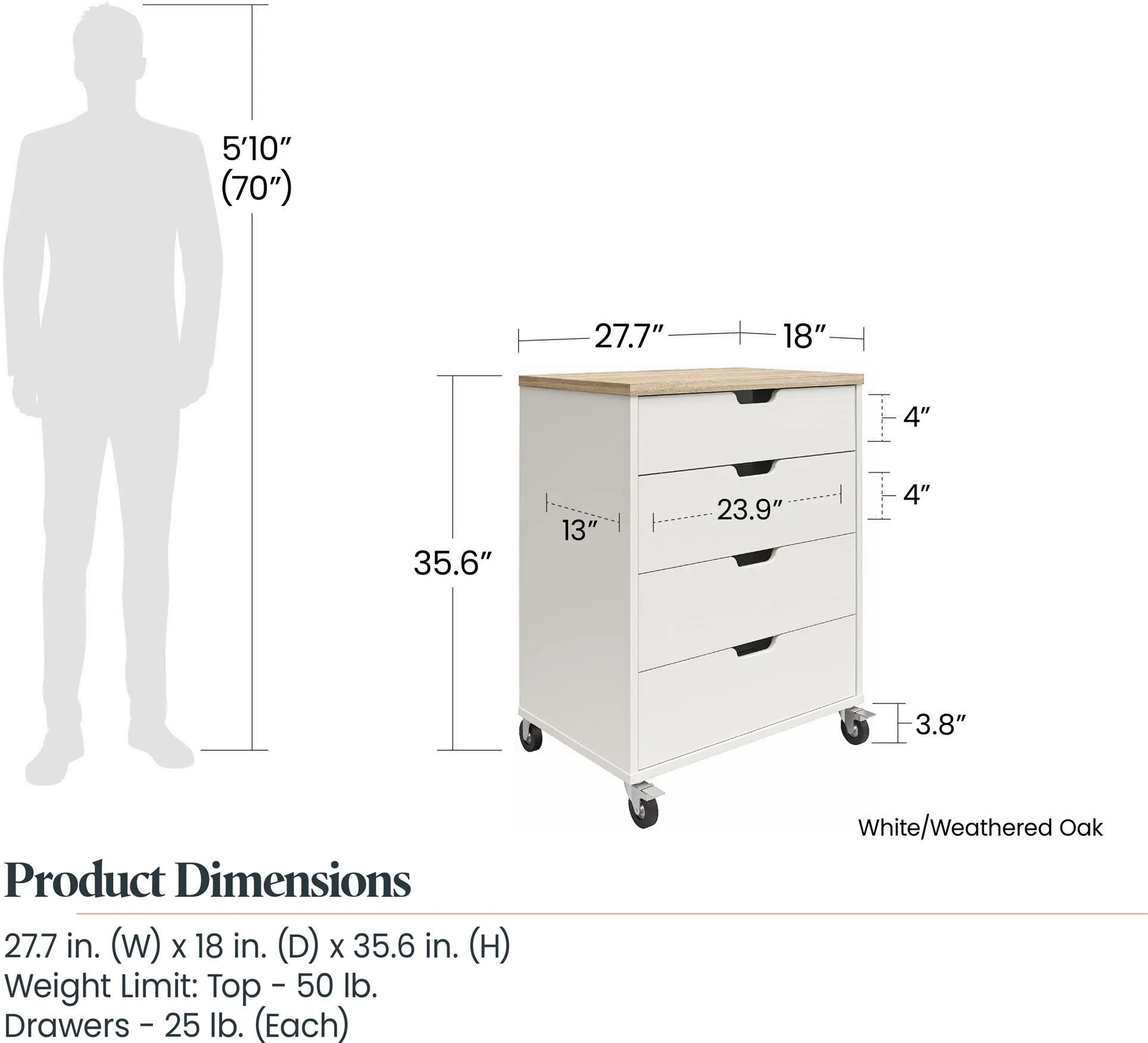 Versa White 4-Drawer Storage Cart-1
