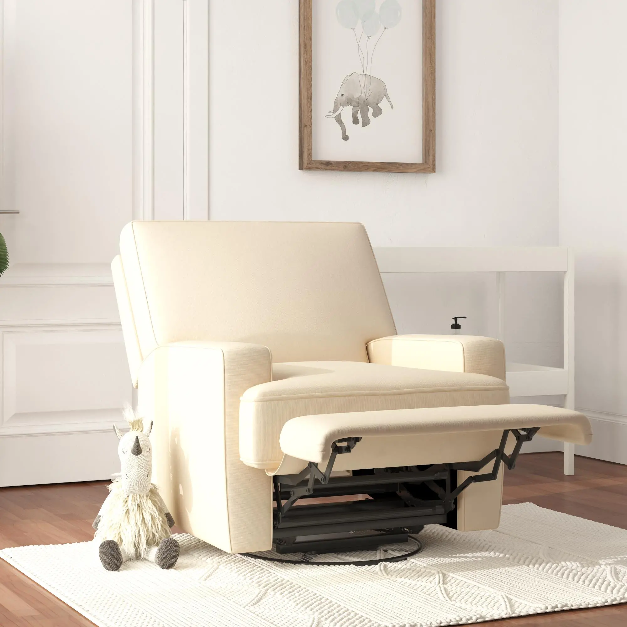 Rufus Beige Nursery Swivel Recliner-3