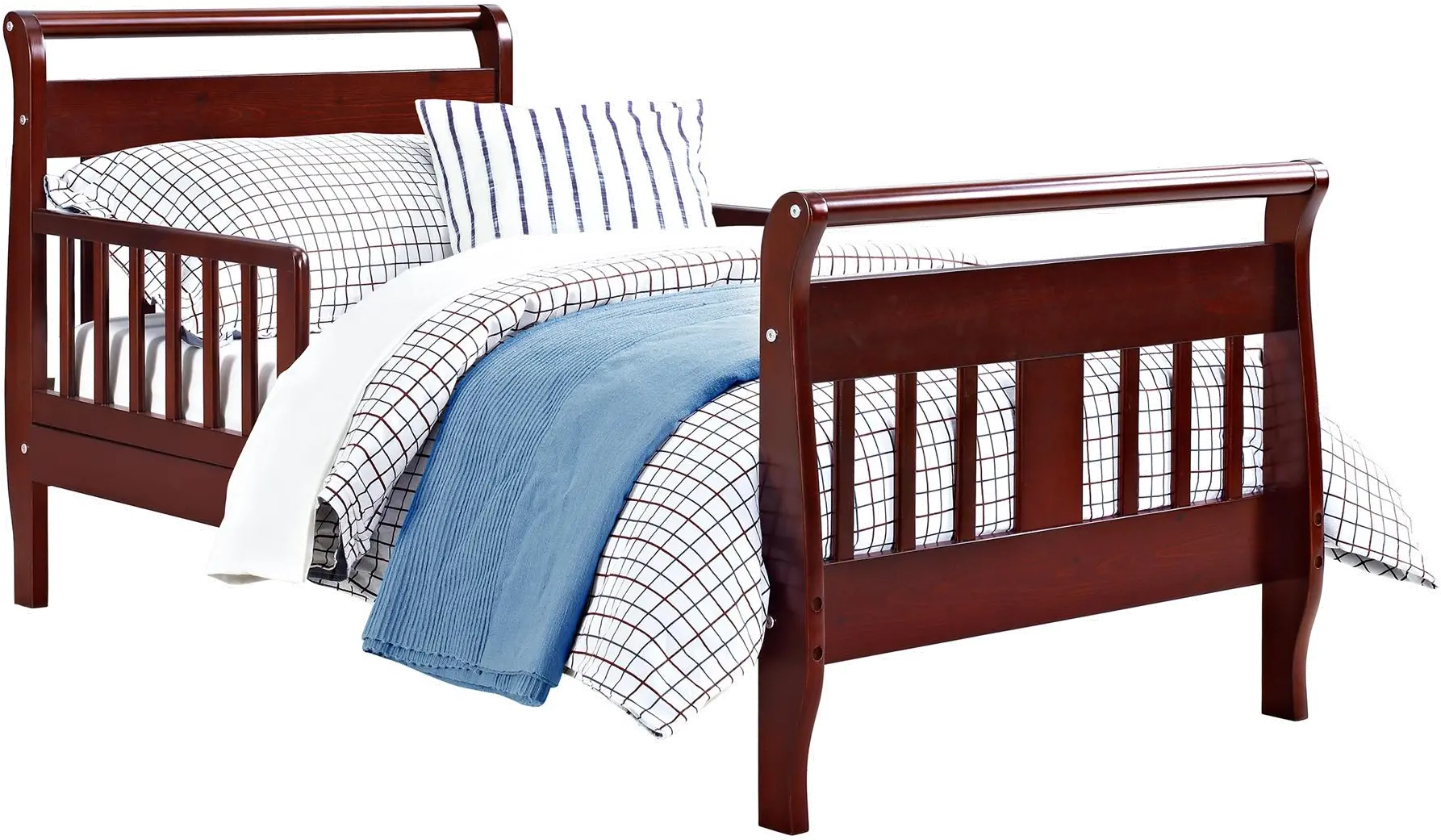 Sleigh Cherry Wood Toddler Bed with Safety Guardrails-1