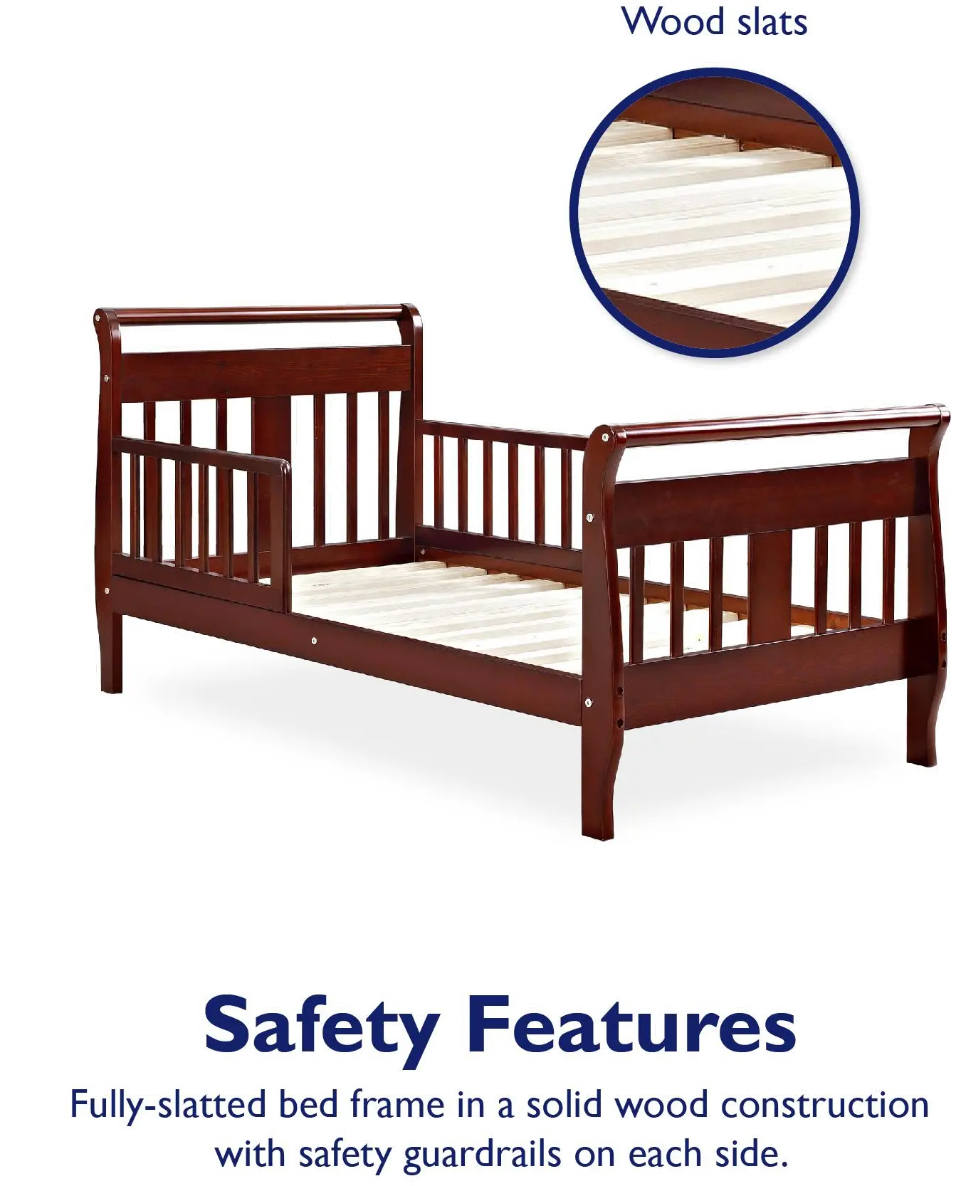 Sleigh Cherry Wood Toddler Bed with Safety Guardrails-4