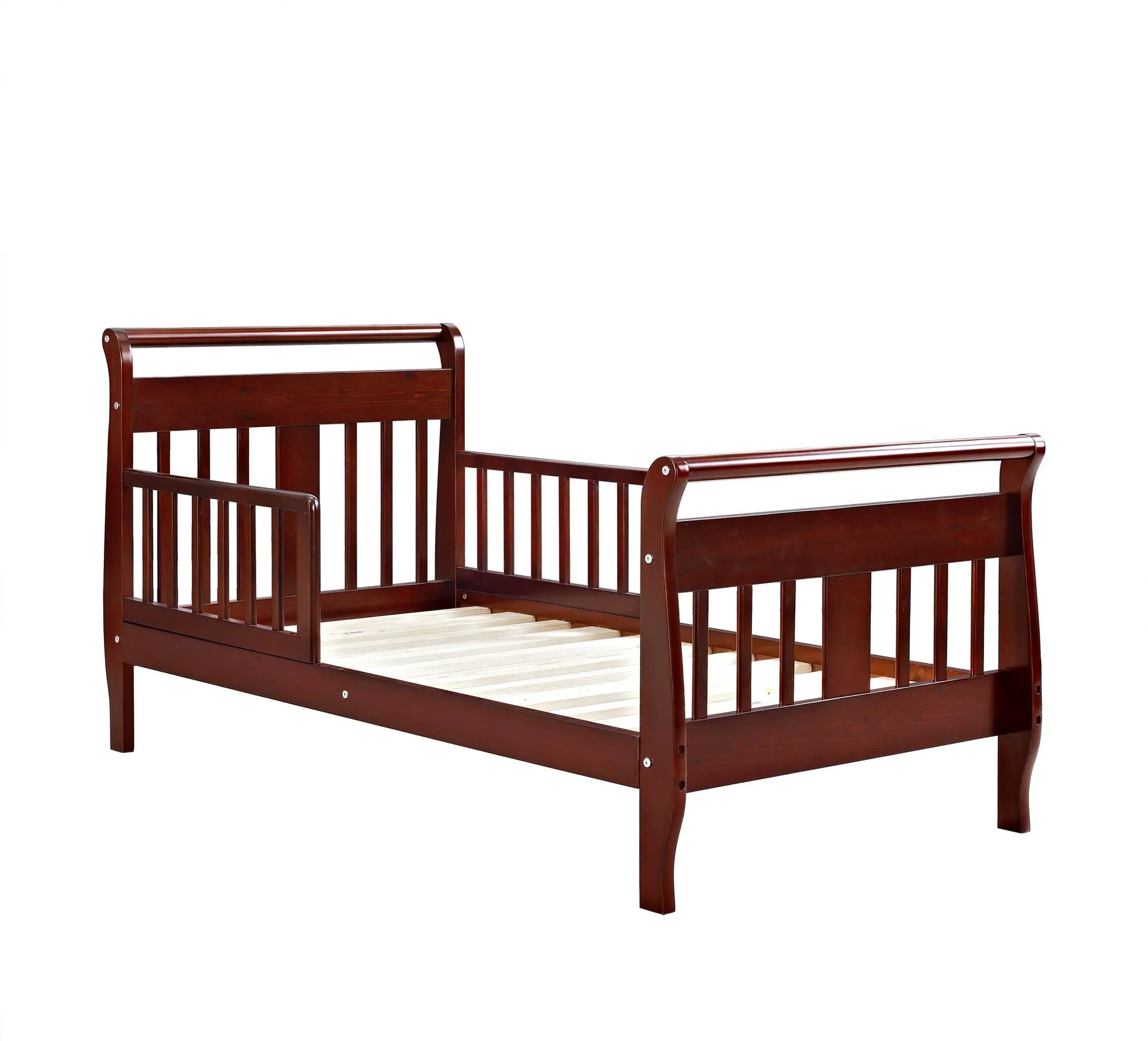 Sleigh Cherry Wood Toddler Bed with Safety Guardrails-2