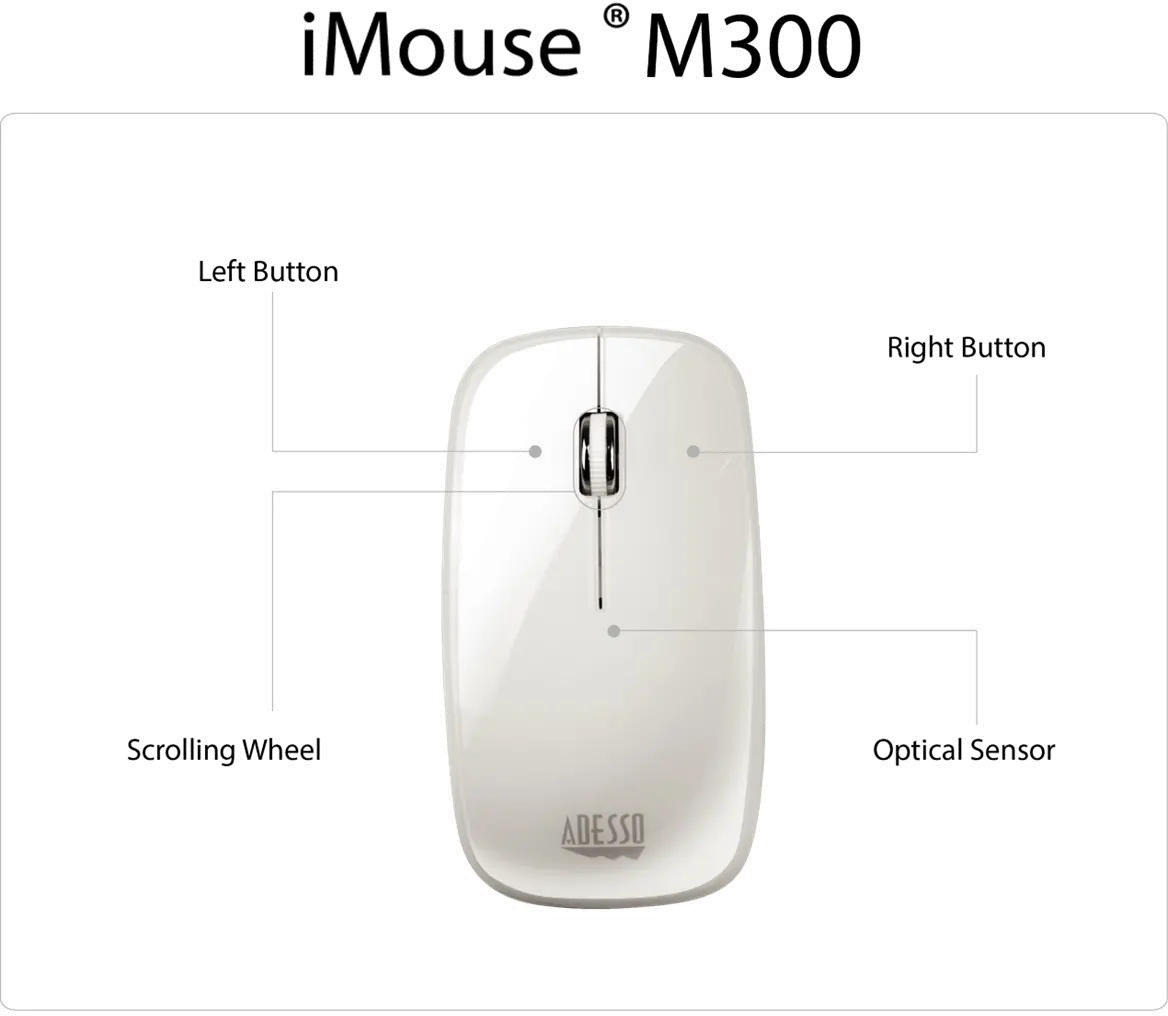 iMOUSE-M300 WHT Adesso iMouse M300 White Wireless Optical Mouse-6