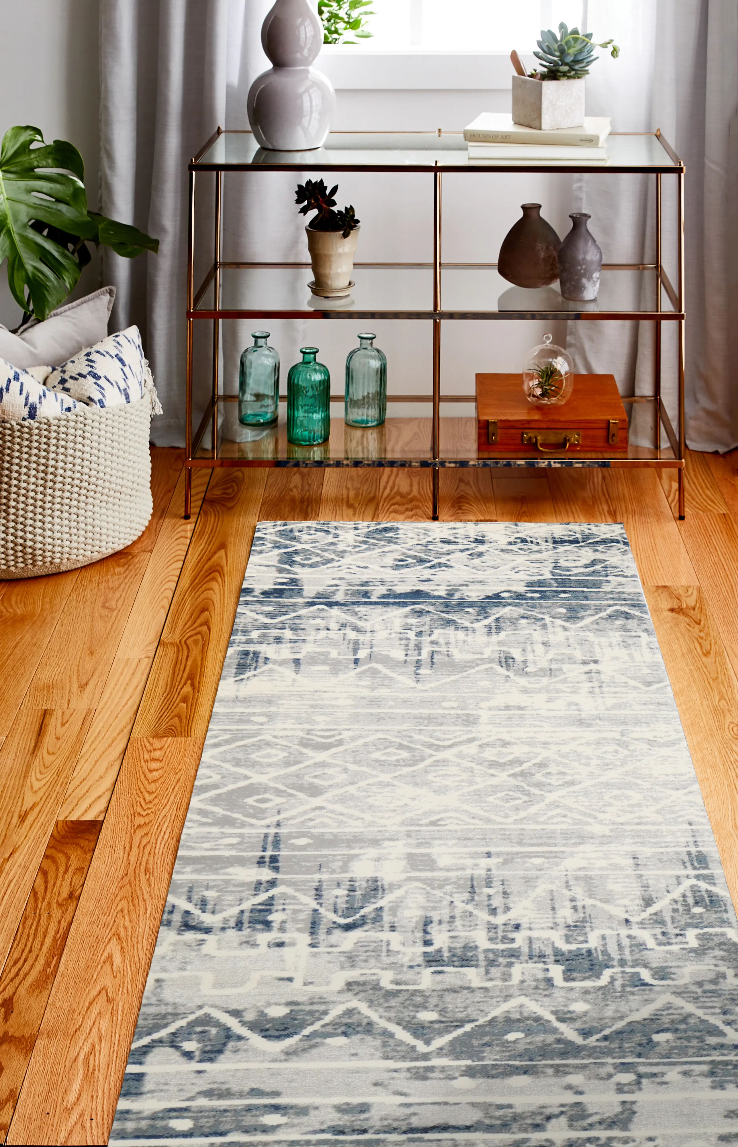 C191-BLBE-2.6X8-CM111 Livia Blue and Gray Bohemian 8 Foot Runner Rug-1