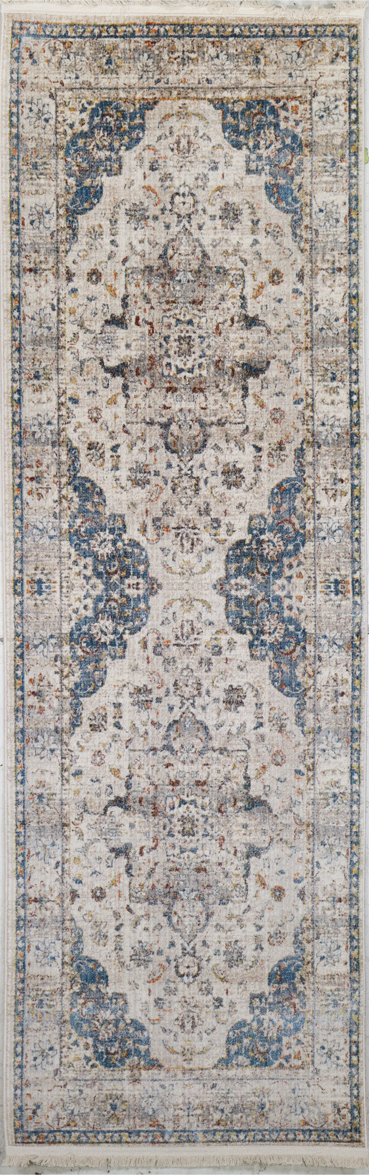 C192-IV-2.6X8-CN110 Gamaliel Blue and Ivory Bohemian 8 Foot Runner Rug-1