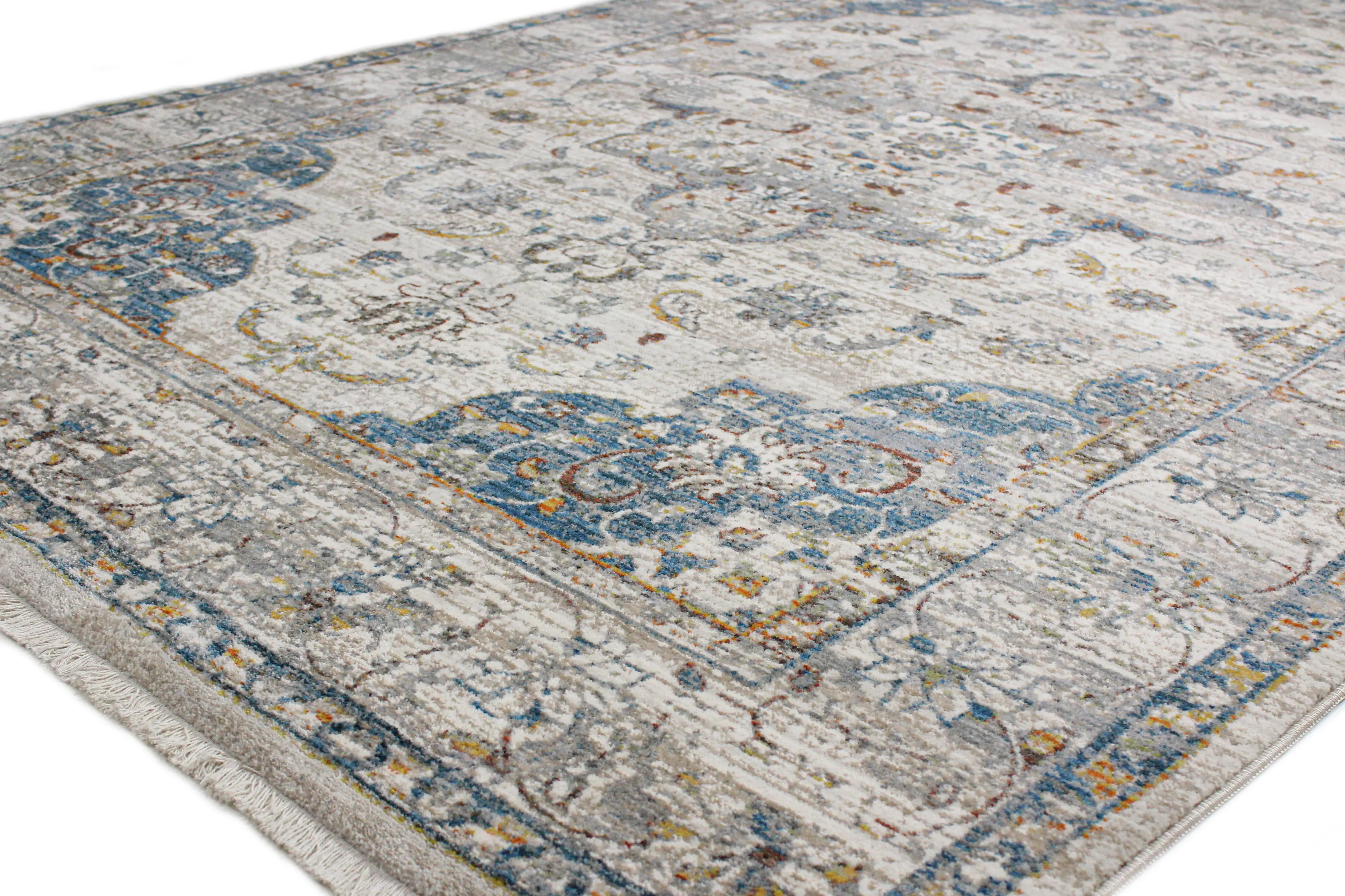 C192-IV-2.6X8-CN110 Gamaliel Blue and Ivory Bohemian 8 Foot Runner Rug-3