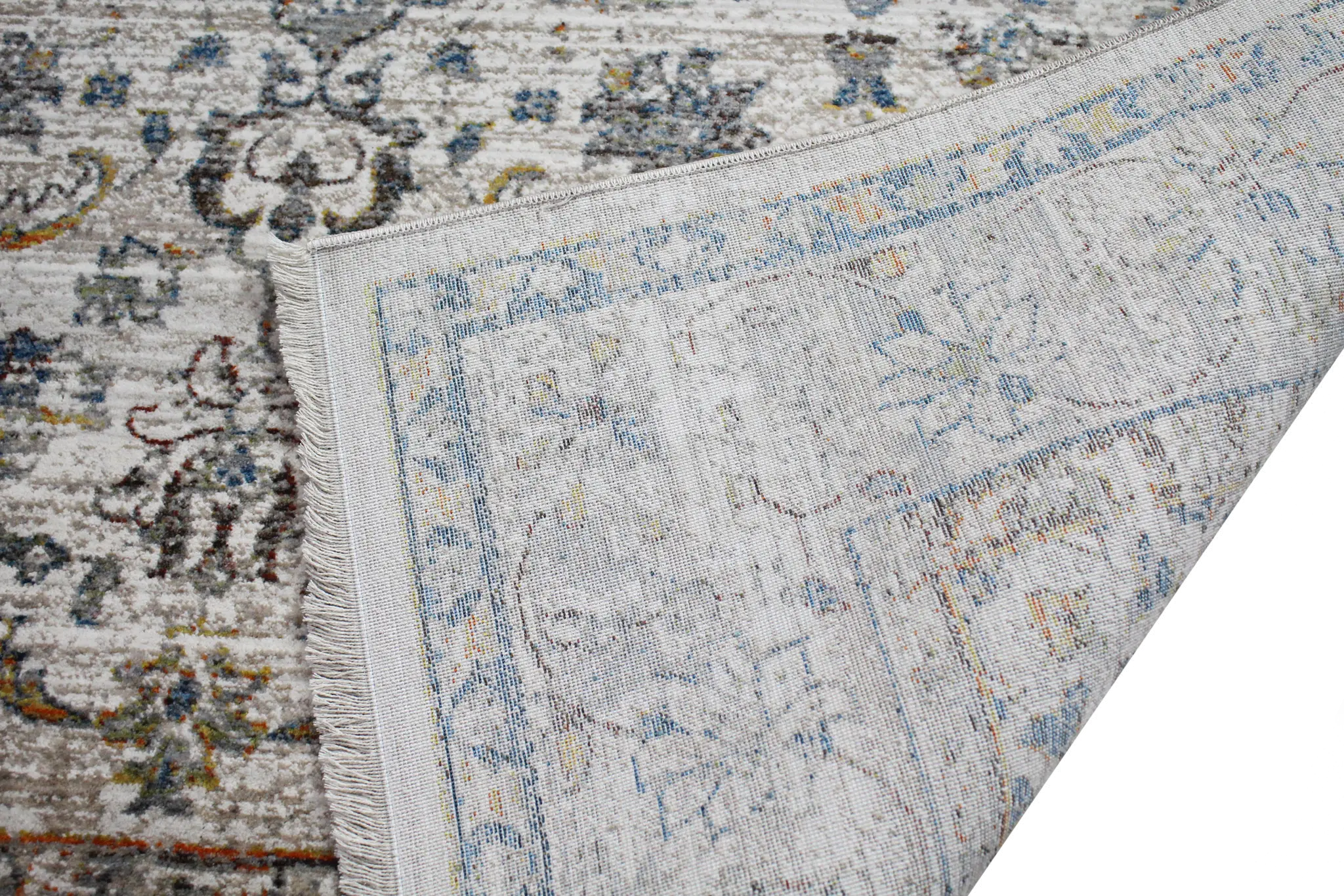 C192-IV-2.6X8-CN110 Gamaliel Blue and Ivory Bohemian 8 Foot Runner Rug-2