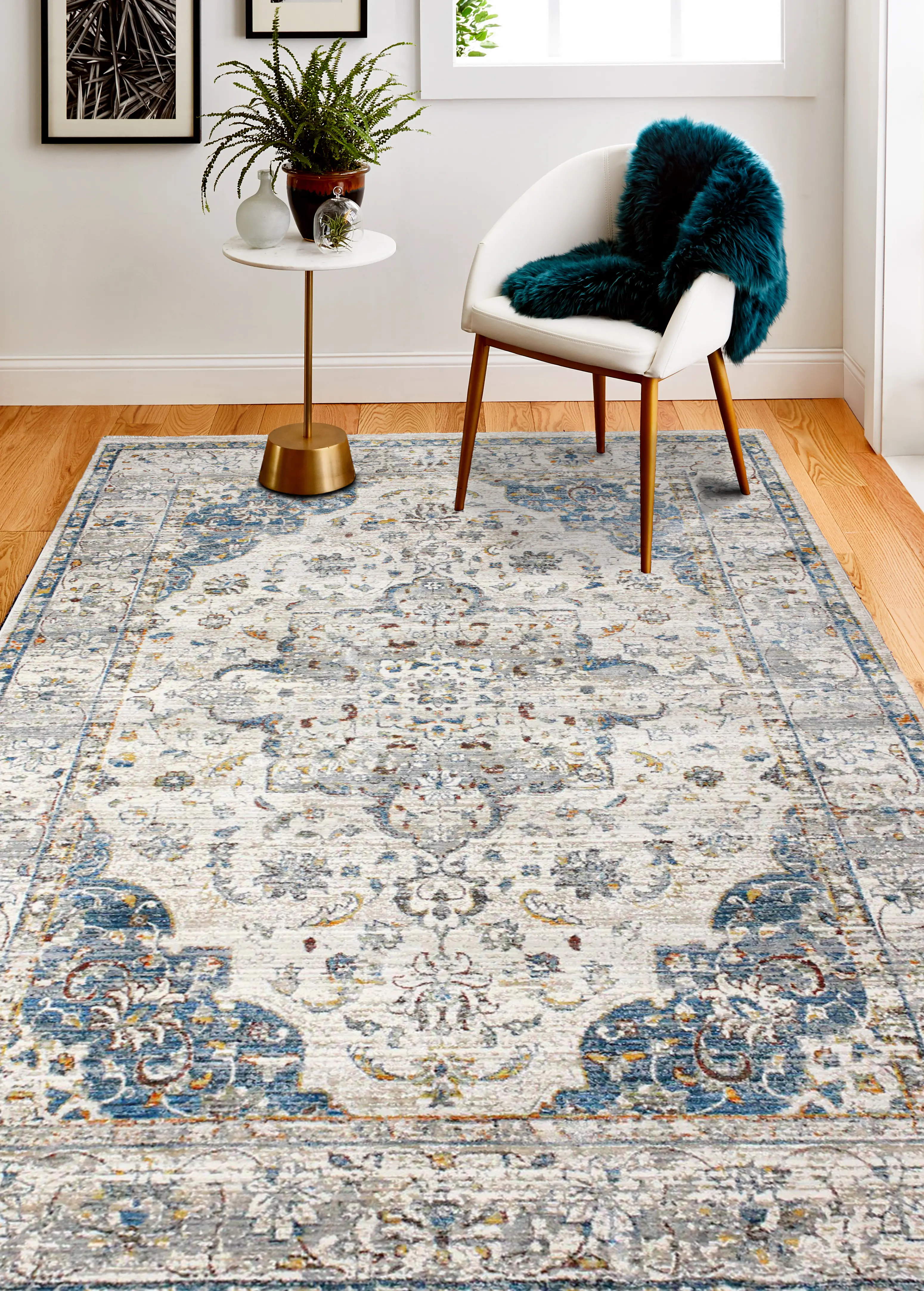C192-IV-8X10-CN110 Gamaliel Blue and Ivory Bohemian 8 x 10 Area Rug-3
