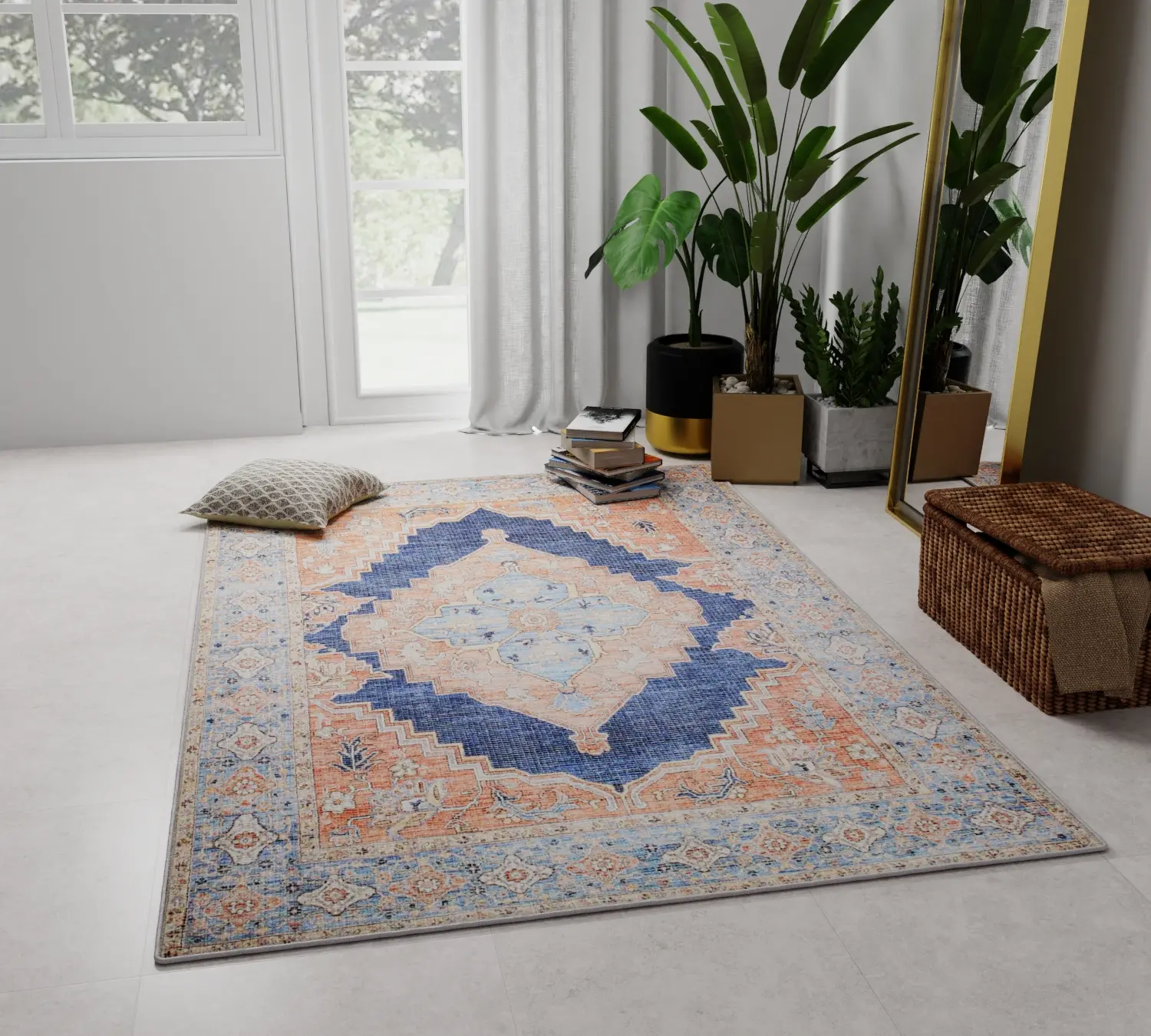 I166-NV-9X12-NH208 Zoelle Distressed Navy 9 x 12 Area Rug-3