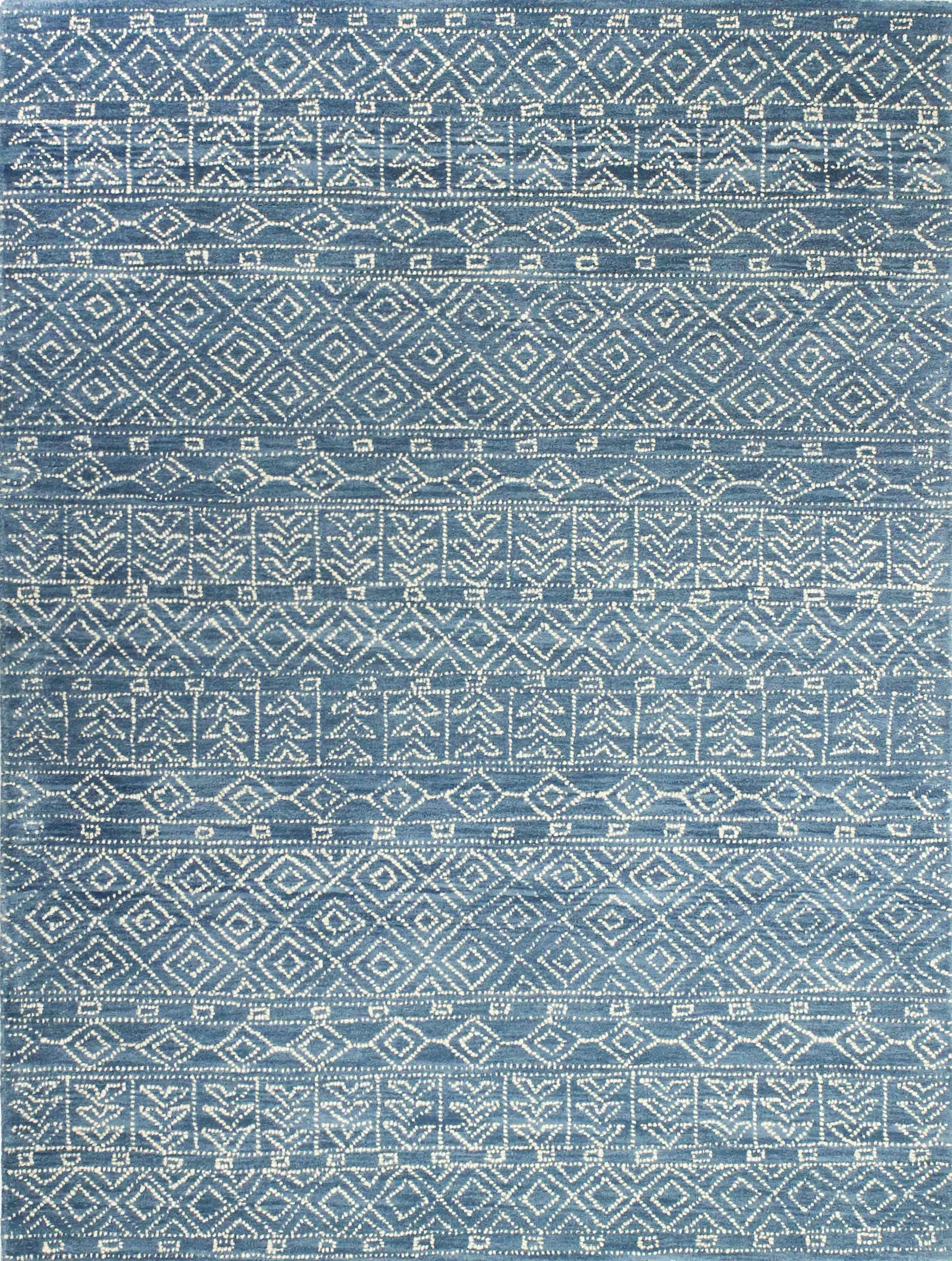 R120-AZ-2.6X8-CL208 Ephraim Geometric Blue Wool 8 Foot Runner Rug-1