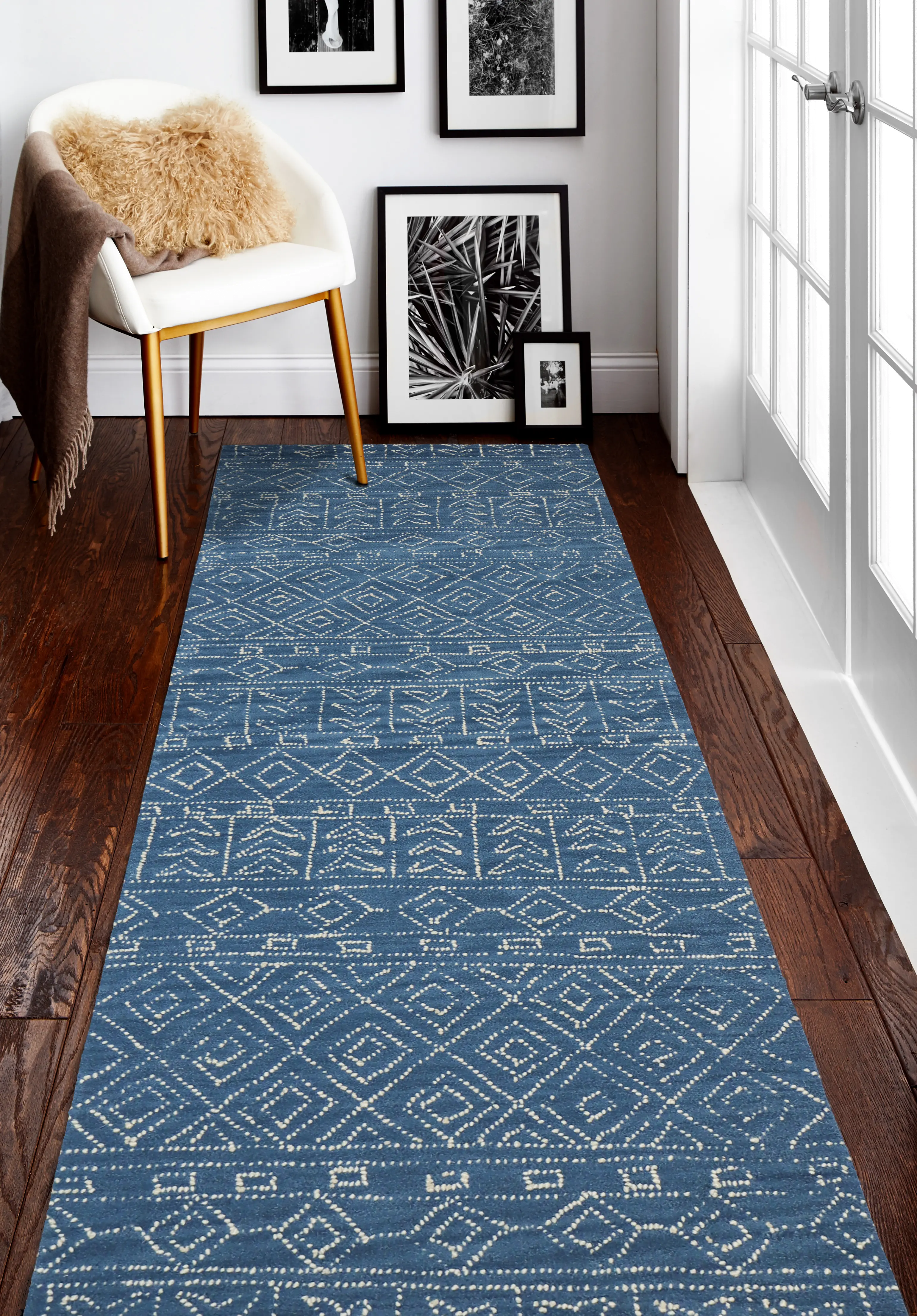 R120-AZ-2.6X8-CL208 Ephraim Geometric Blue Wool 8 Foot Runner Rug-2