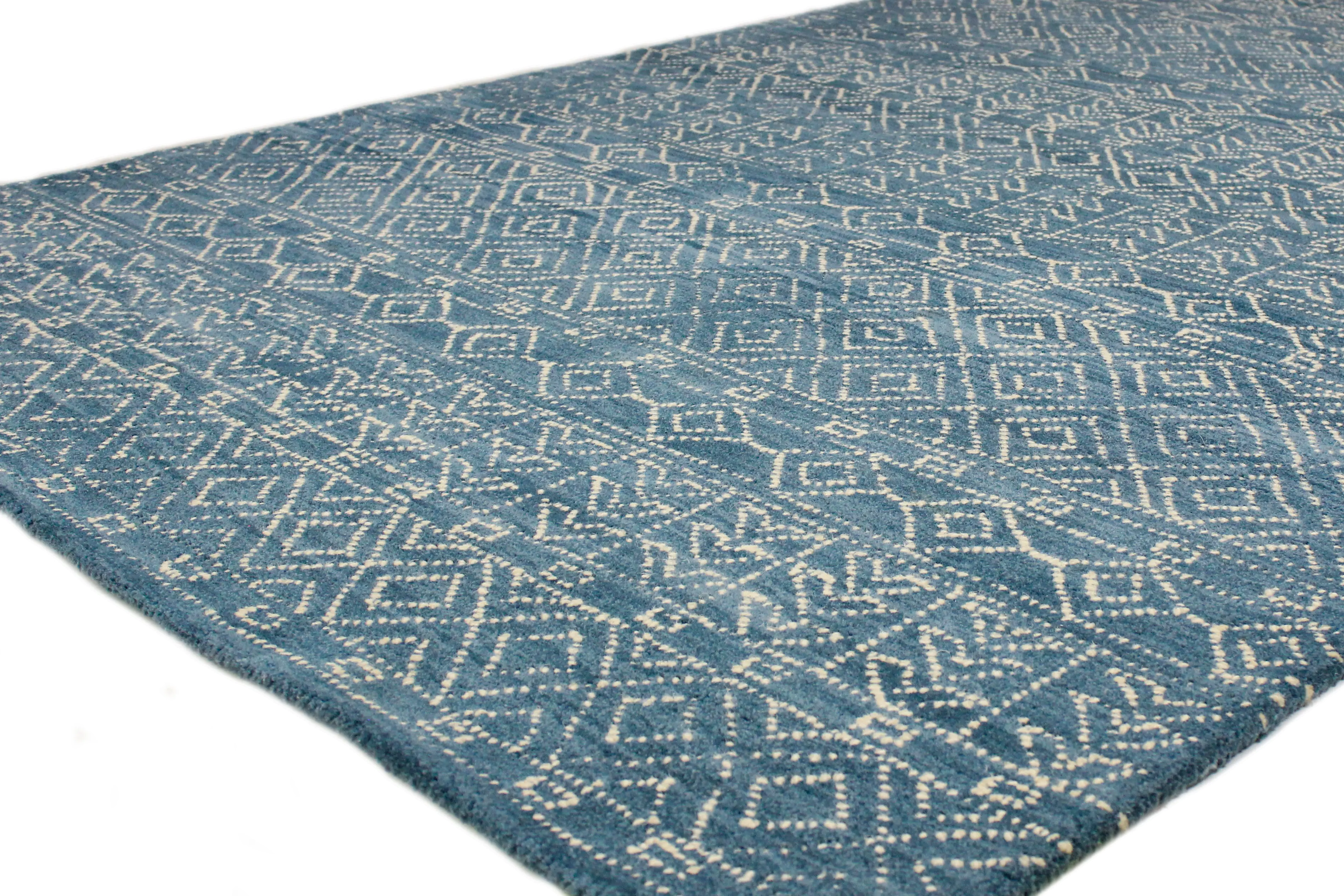 R120-AZ-2.6X8-CL208 Ephraim Geometric Blue Wool 8 Foot Runner Rug-3