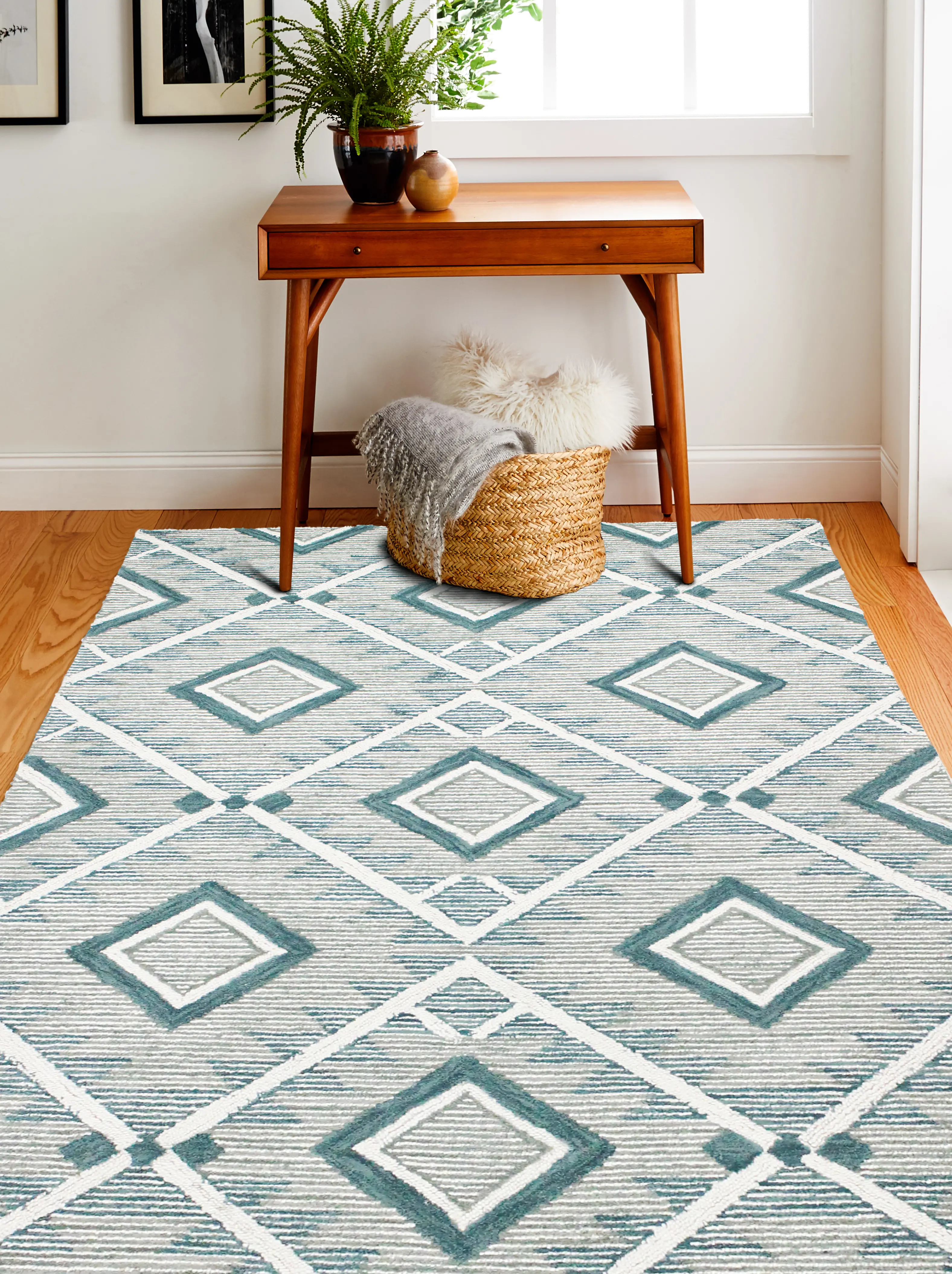 R120-TE-76X96-CL219 Ember Geometric Teal 8 x 10 Area Rug-3