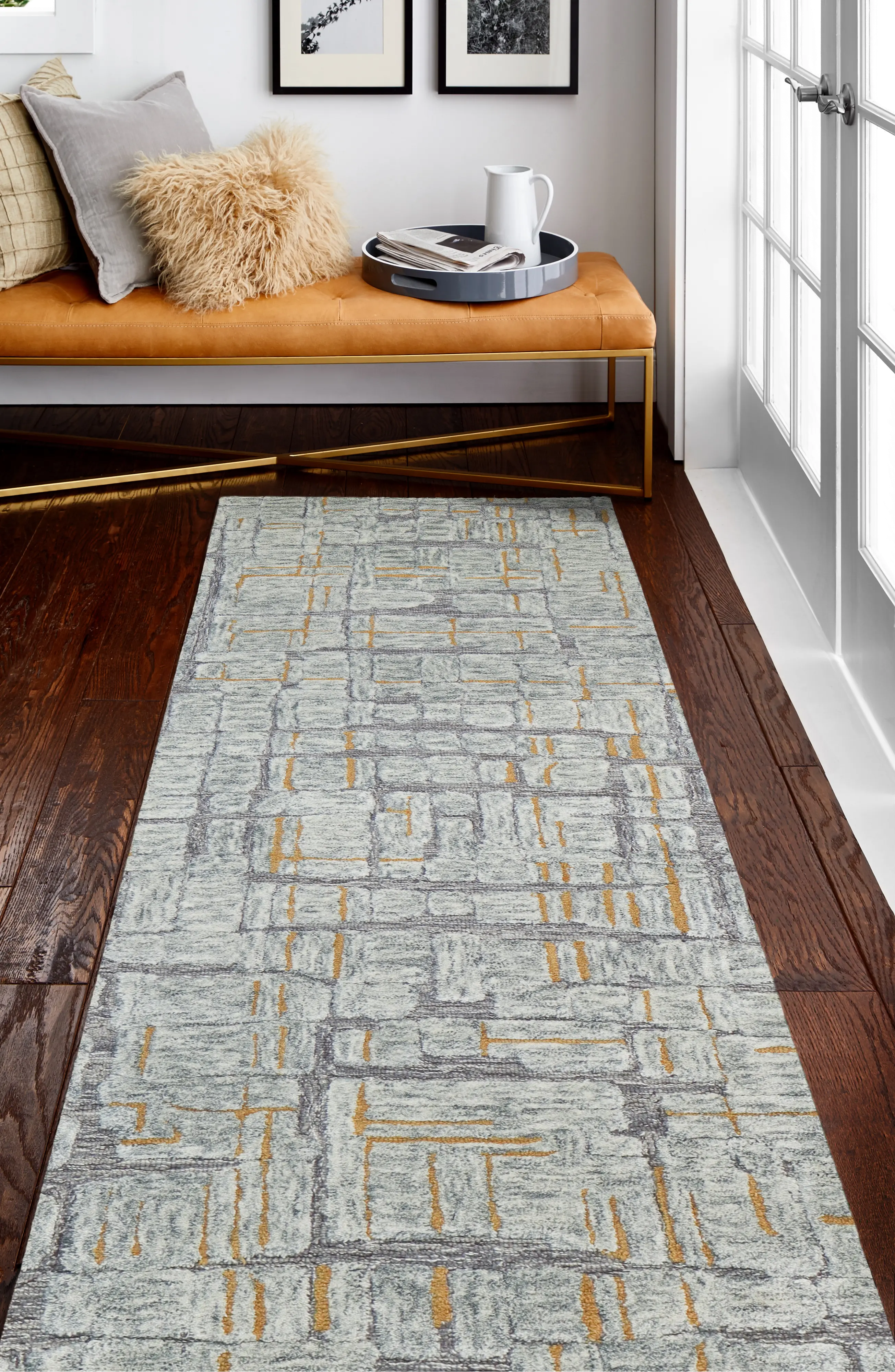 R130-GY-2.6X8-LC165 Noor Gray Wool 8 Foot Runner Rug-3
