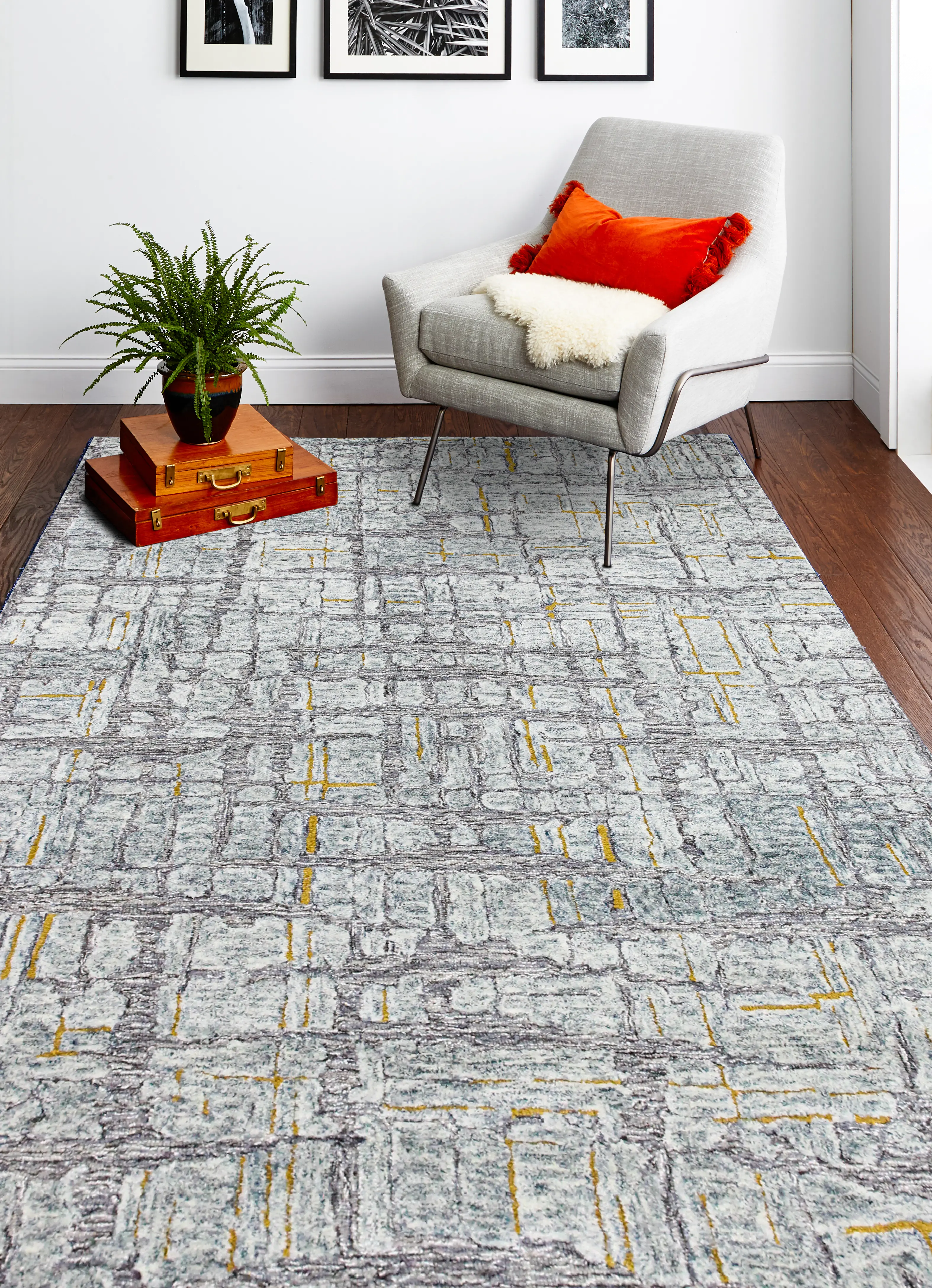 R130-GY-5X7.6-LC165 Noor Gray Wool 5 x 8 Area Rug-3
