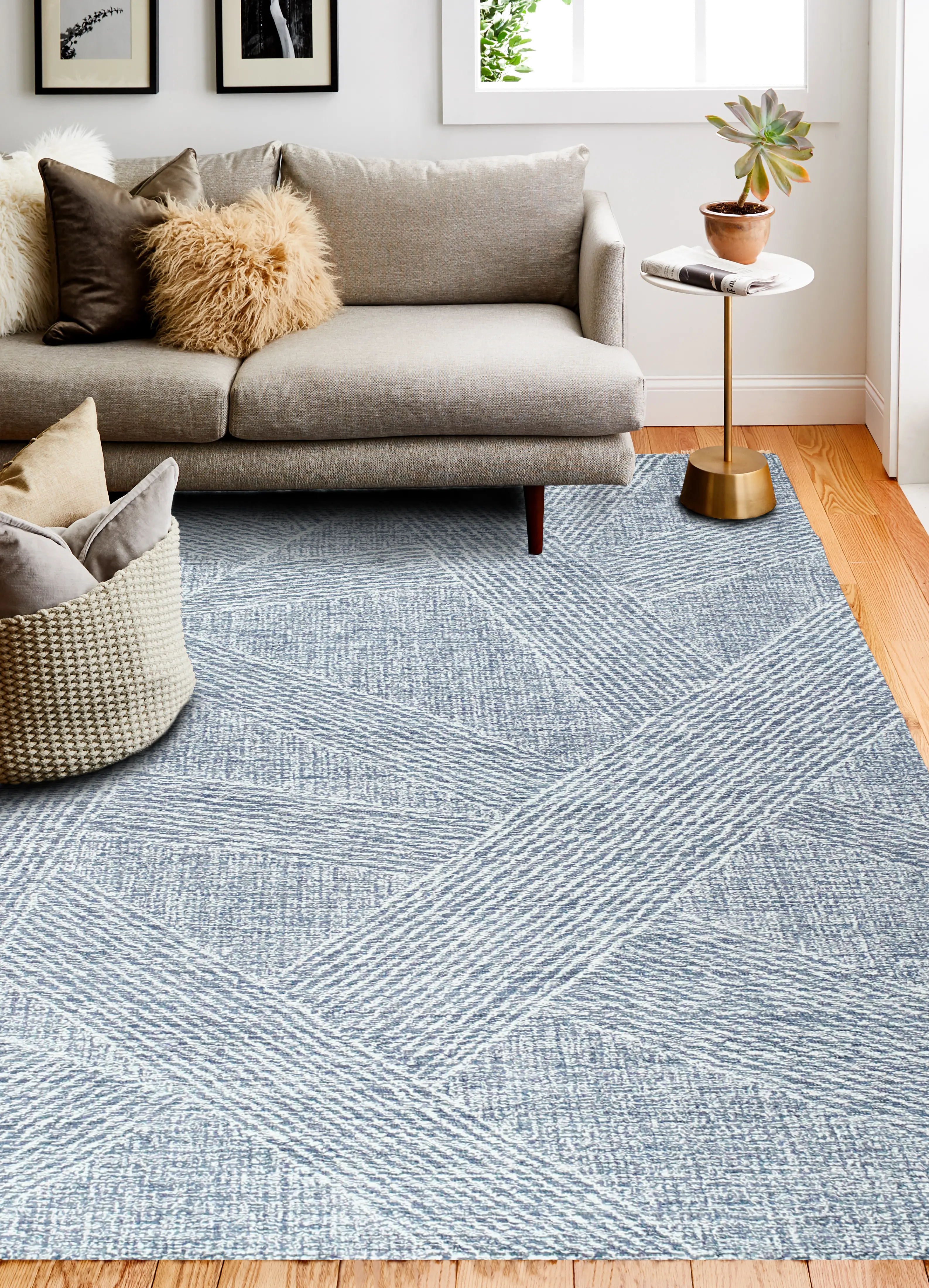 R131-SLA-5X7.6-AL120 Nathanial Slate and White Striped 5 x 8 Area Rug-3