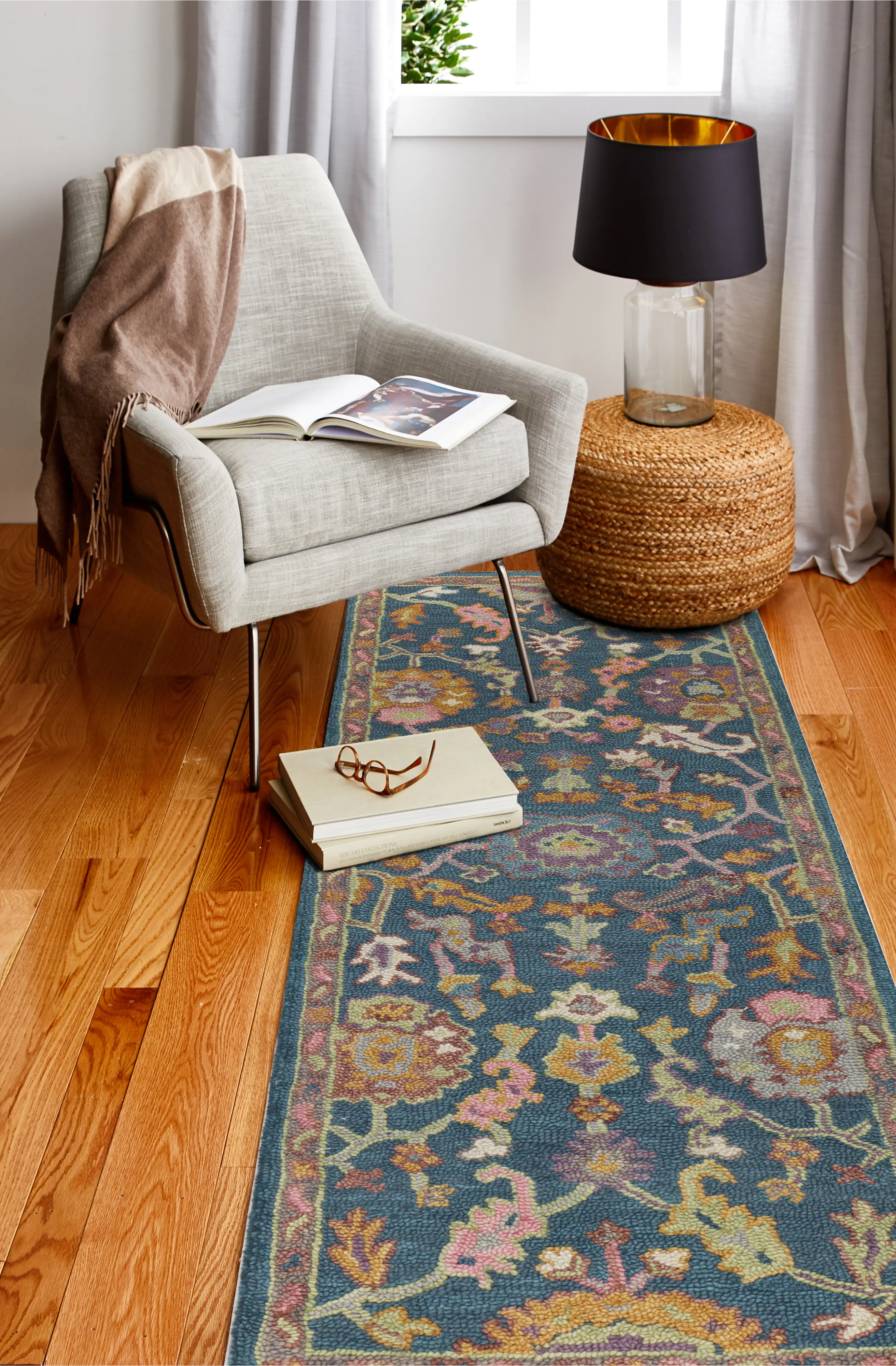 R131-TE-2.6X8-AL132 Novalie Floral Teal 8 Foot Runner Rug-1