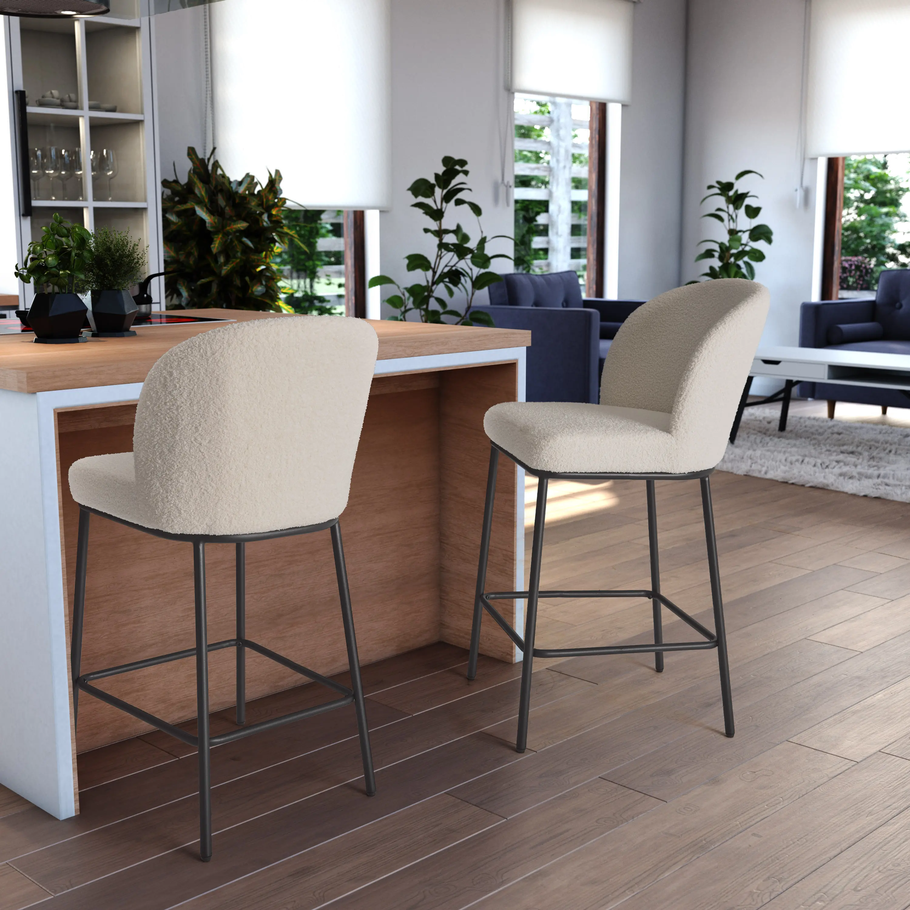 Addison White Boucle Bar Stools, Set of 2-2