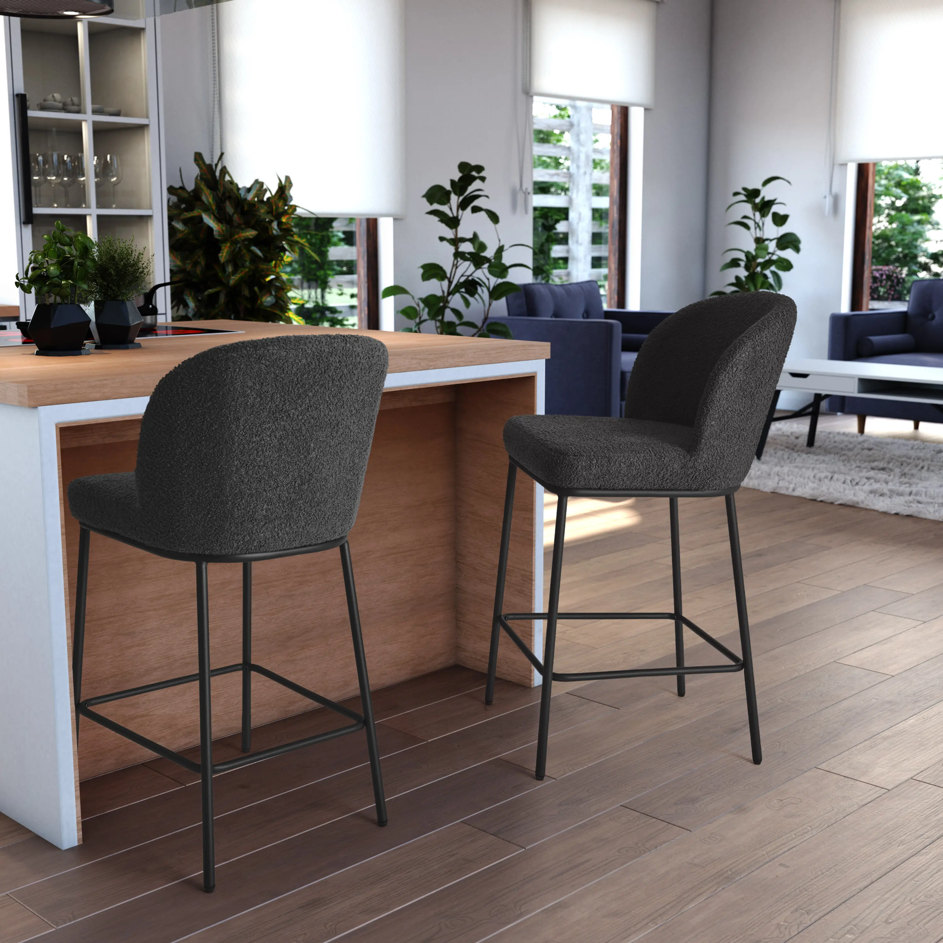 Addison Gray Boucle Bar Stools, Set of 2-2