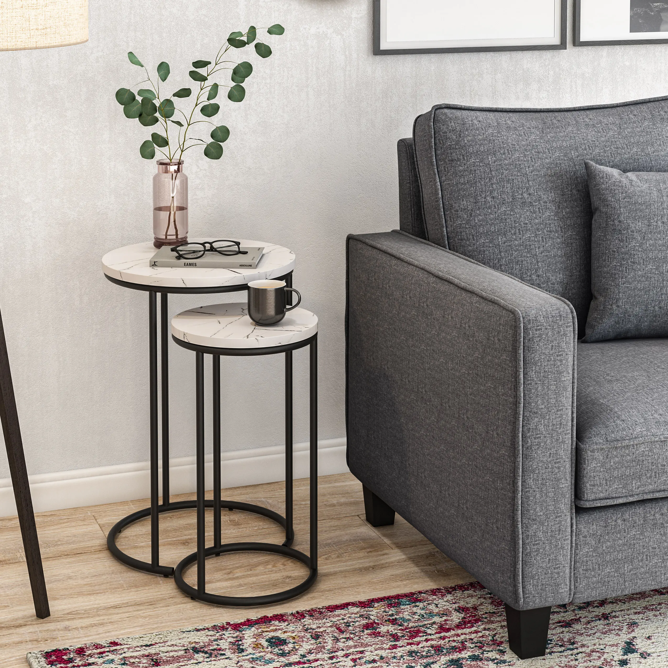Fort Worth White Marble Nesting Side Tables-2