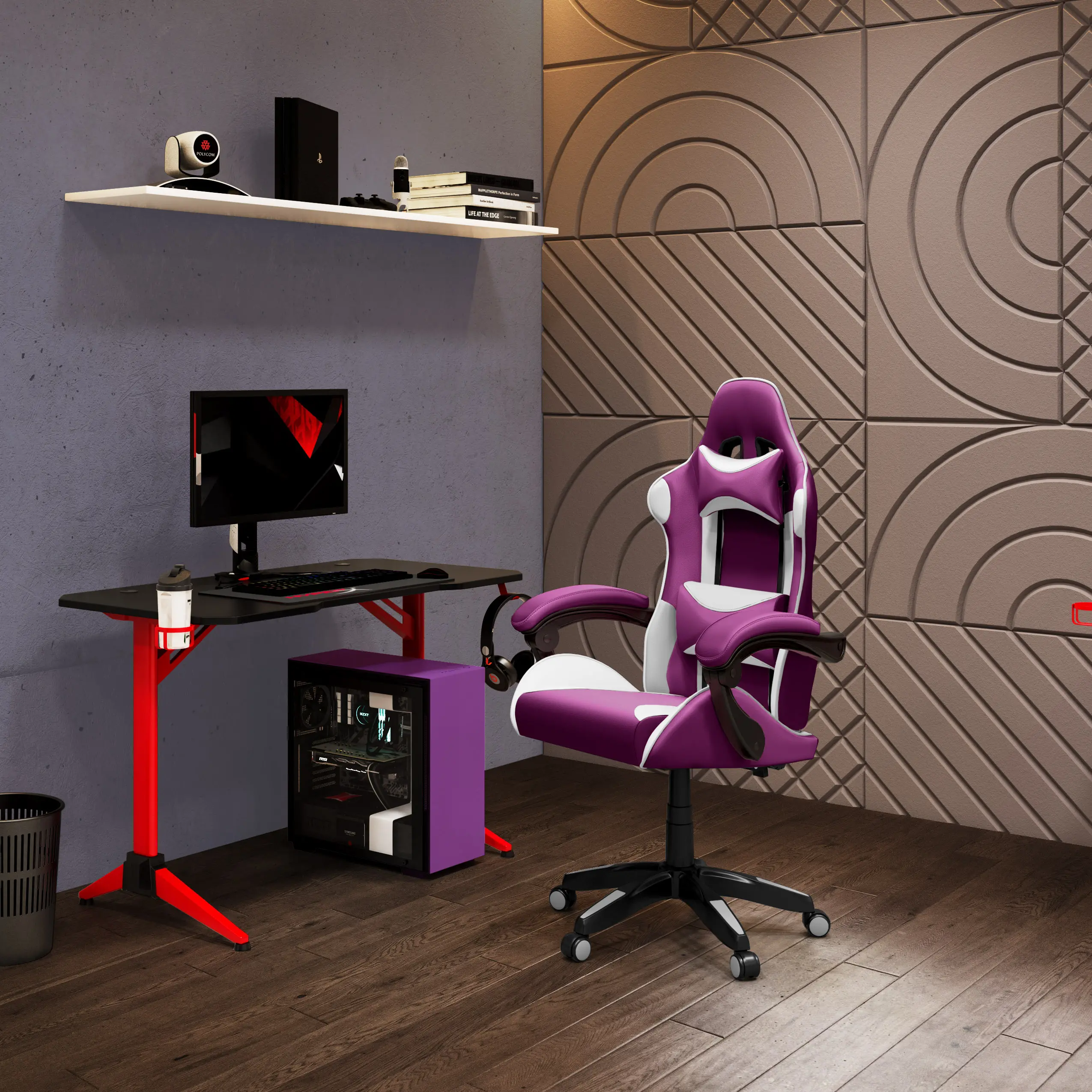 CorLiving Ravagers Gaming Chair in Purple and White-2