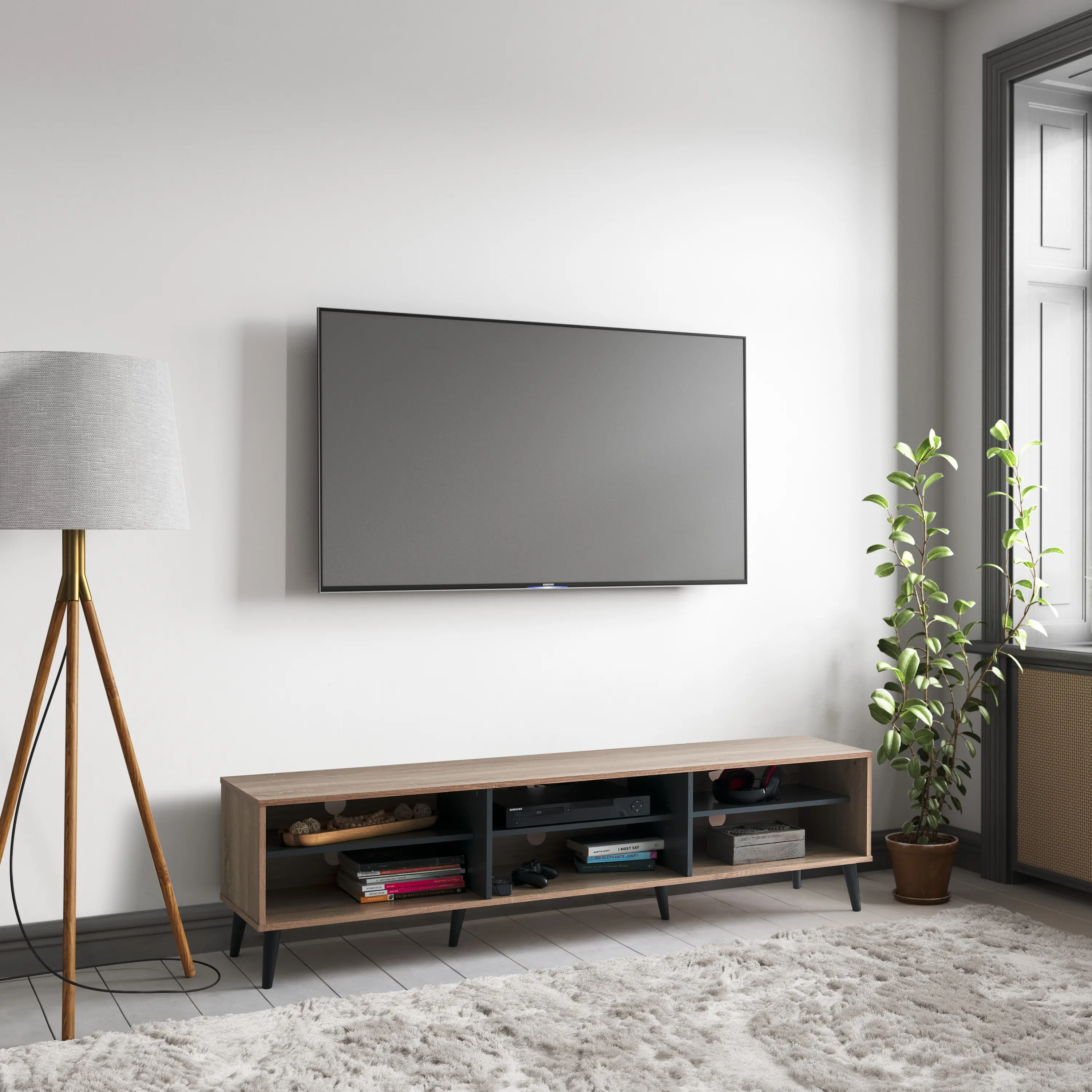 Cole Light Brown TV Stand with Open Shelves-2