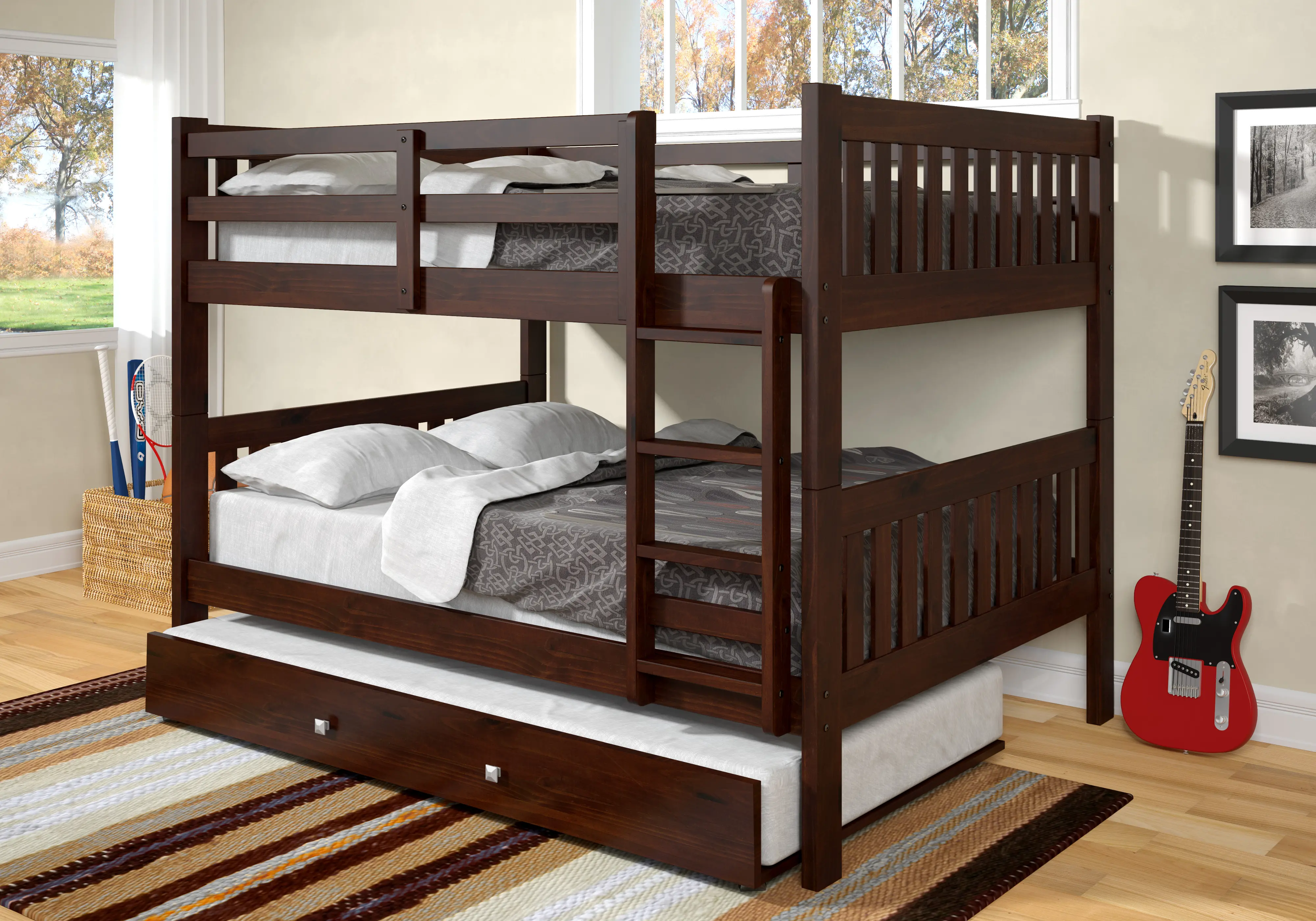 Mission Cappuccino Full-over-Full Bunk Bed with Trundle-2