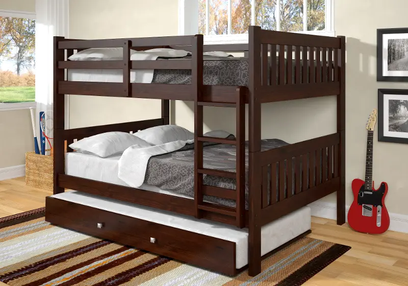 Mission Cappuccino Full-over-Full Bunk Bed with Trundle