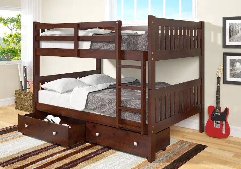 Mission Cappuccino Full-over-Full Bunk Bed with Drawers