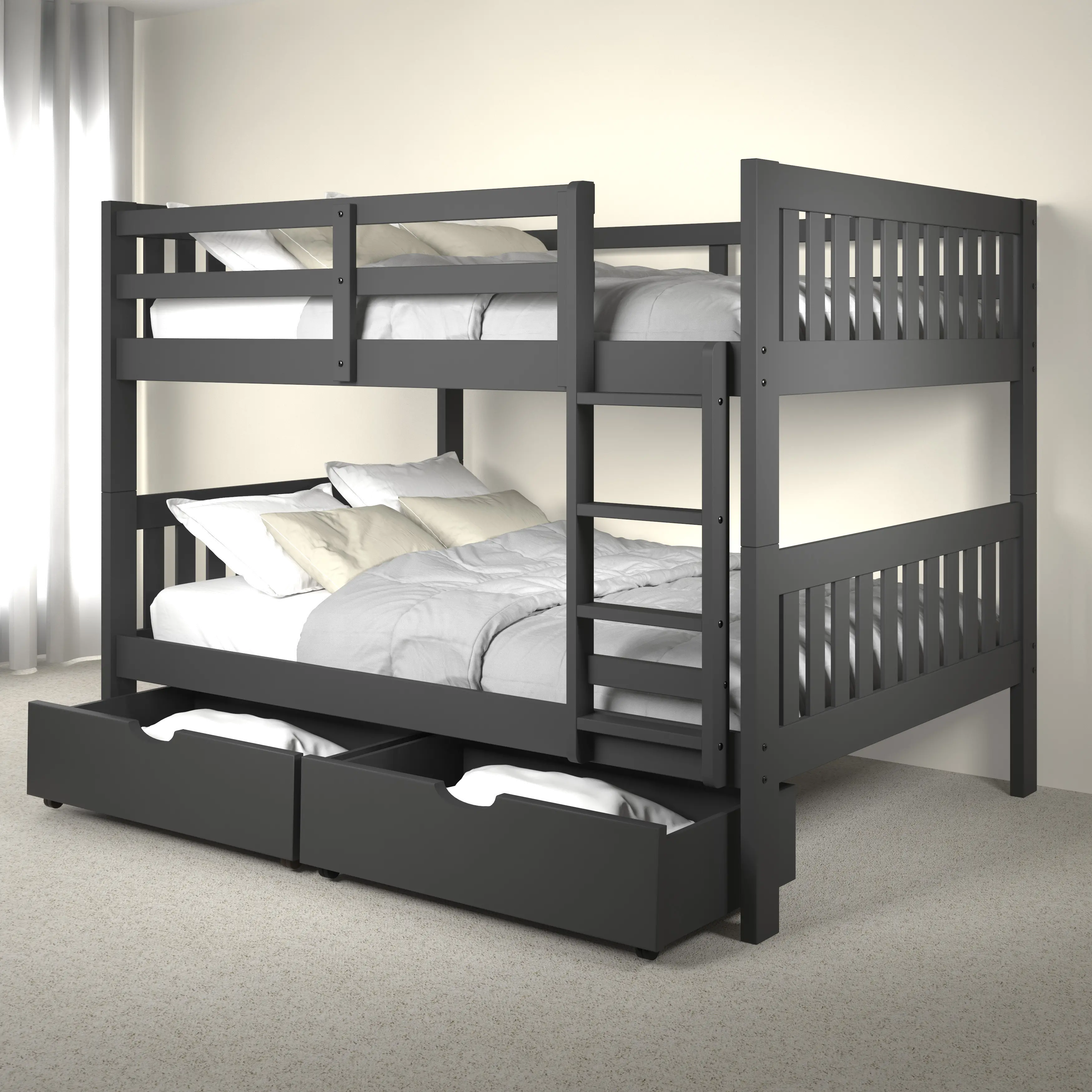 Mission Gray Full-over-Full Bunk Bed with Drawers-2