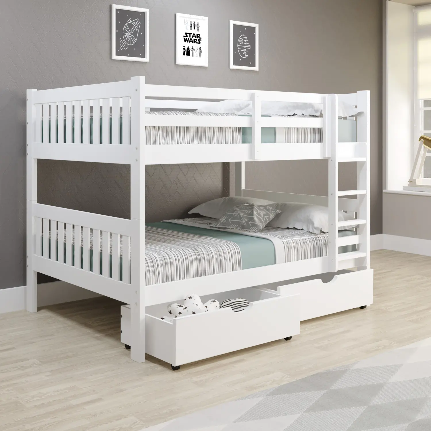 Mission White Full-over-Full Bunk Bed with Drawers-2
