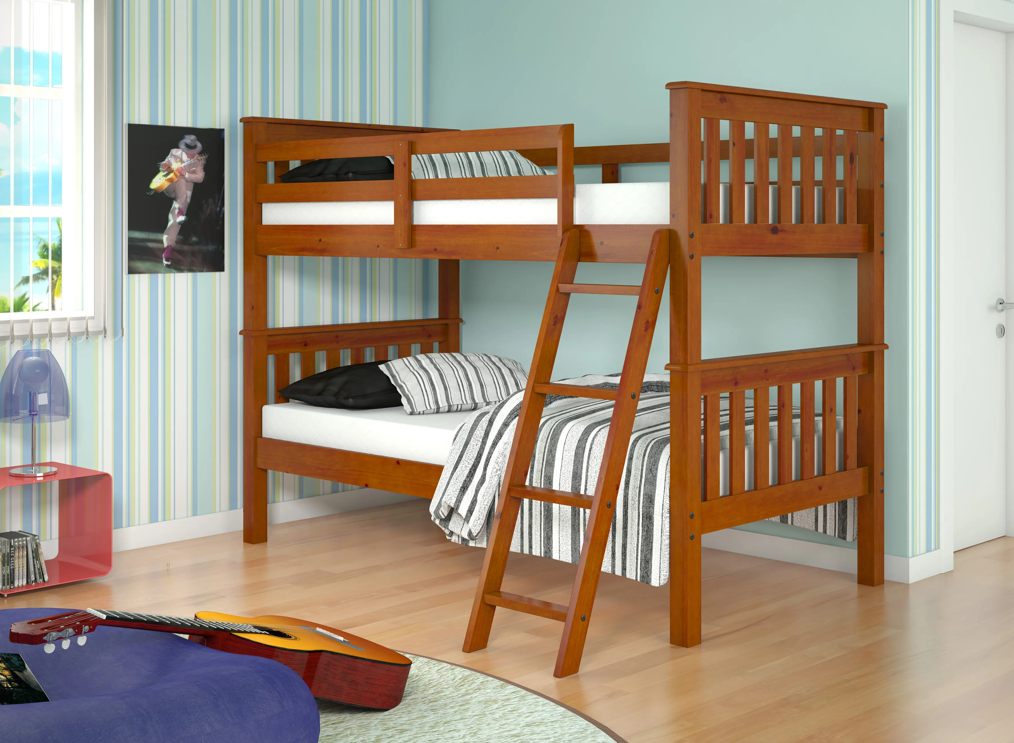 Mission Light Brown Twin-over-Twin Bunk Bed-2