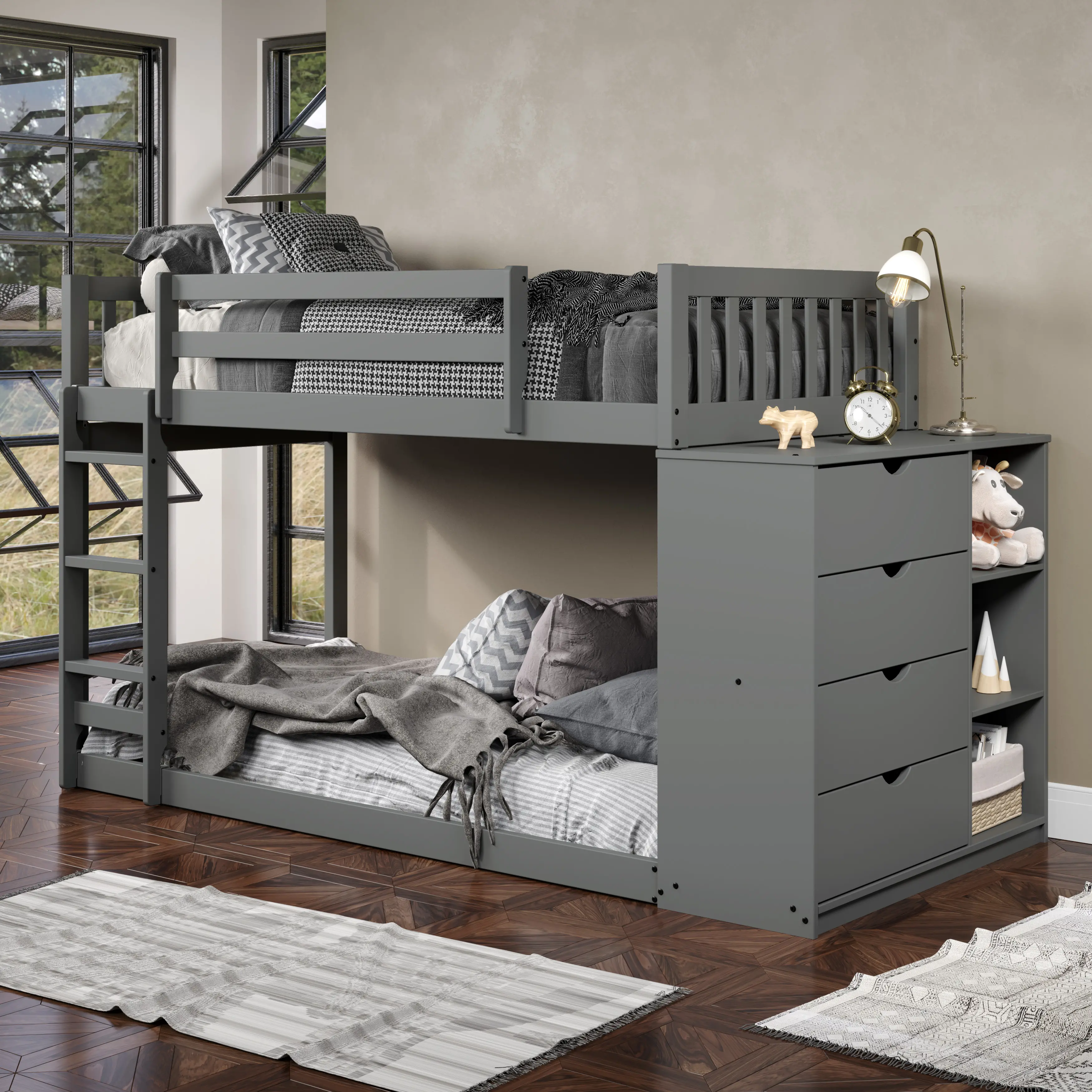 Mission Gray Twin-over-Twin Bunk Bed with Chest-2