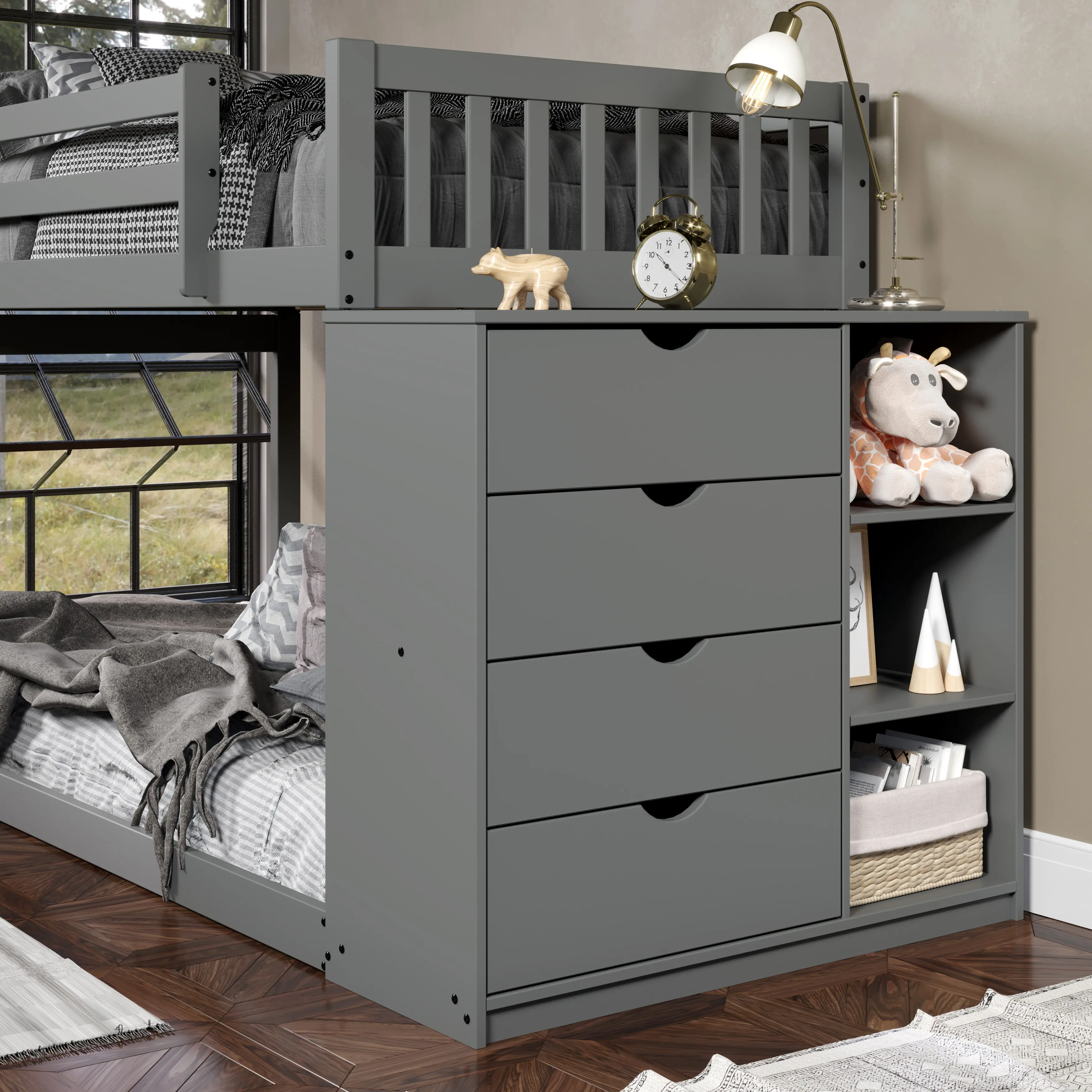 Mission Gray Twin-over-Twin Bunk Bed with Chest-4