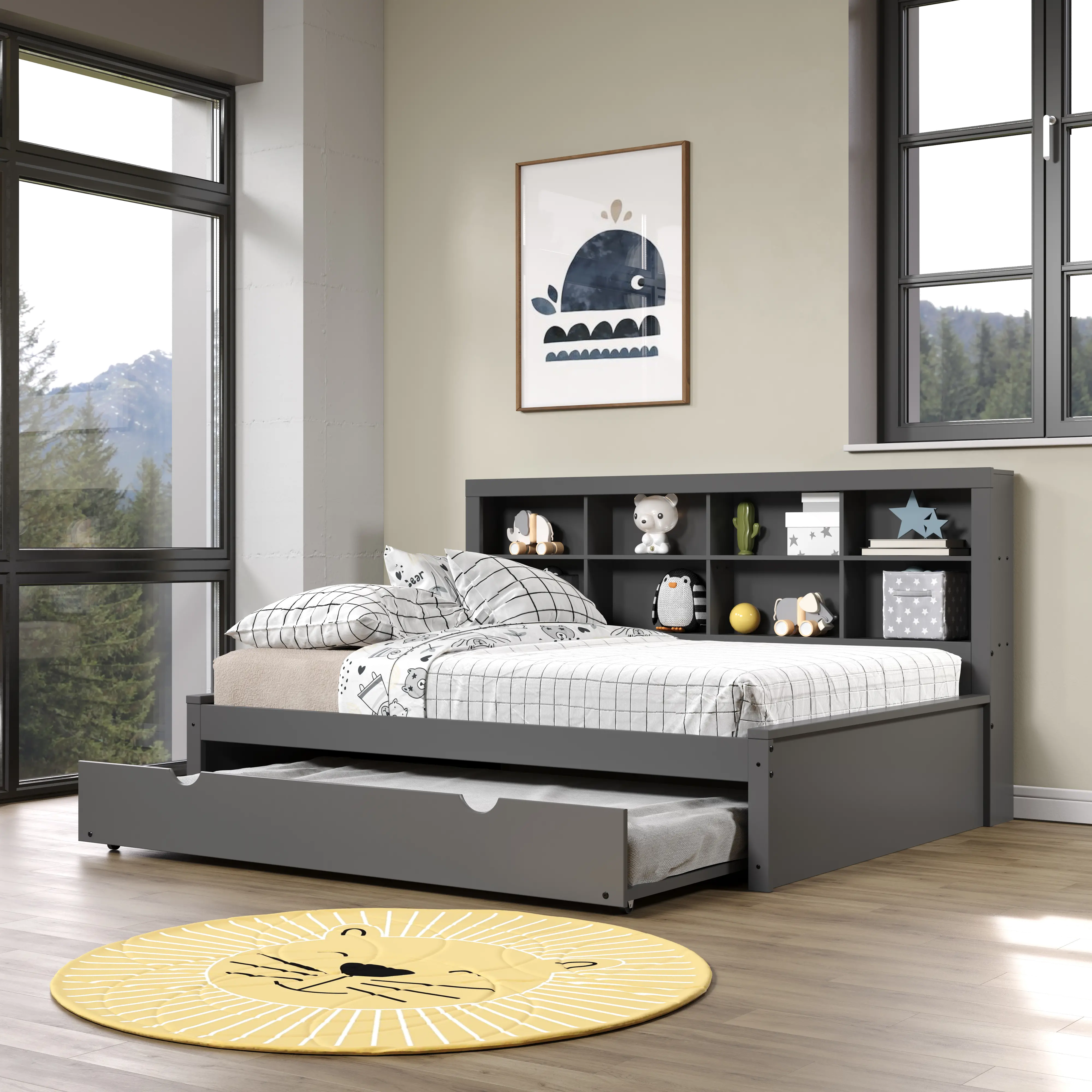 Gray Full Bookcase Daybed with Trundle-2