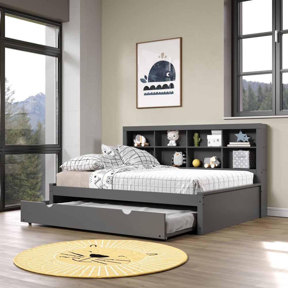 Gray Full Bookcase Daybed with Trundle