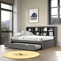 Gray Full Bookcase Daybed with Trundle